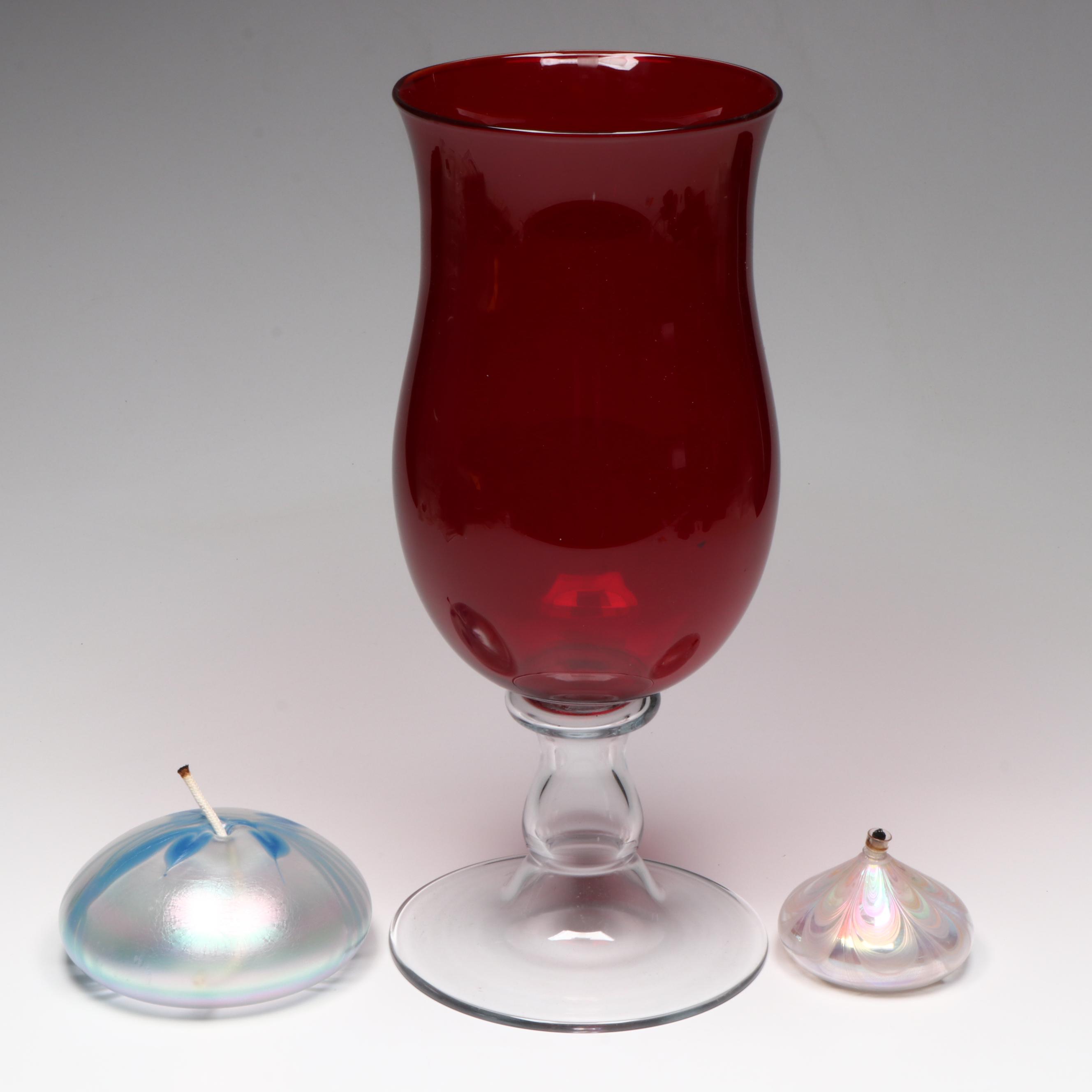 Mark Monson with Other Art Glass Oil Lamps and Vase