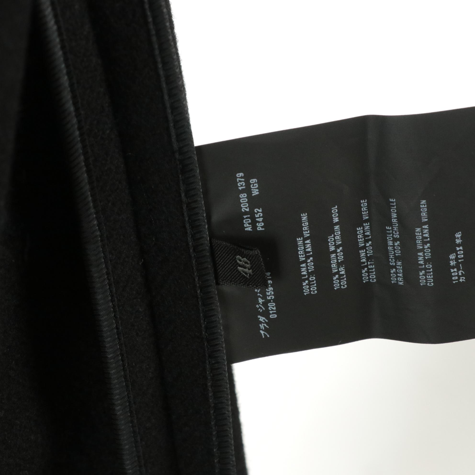 Prada Black Virgin Wool Coat with Shiny Knit Trim on Lapel