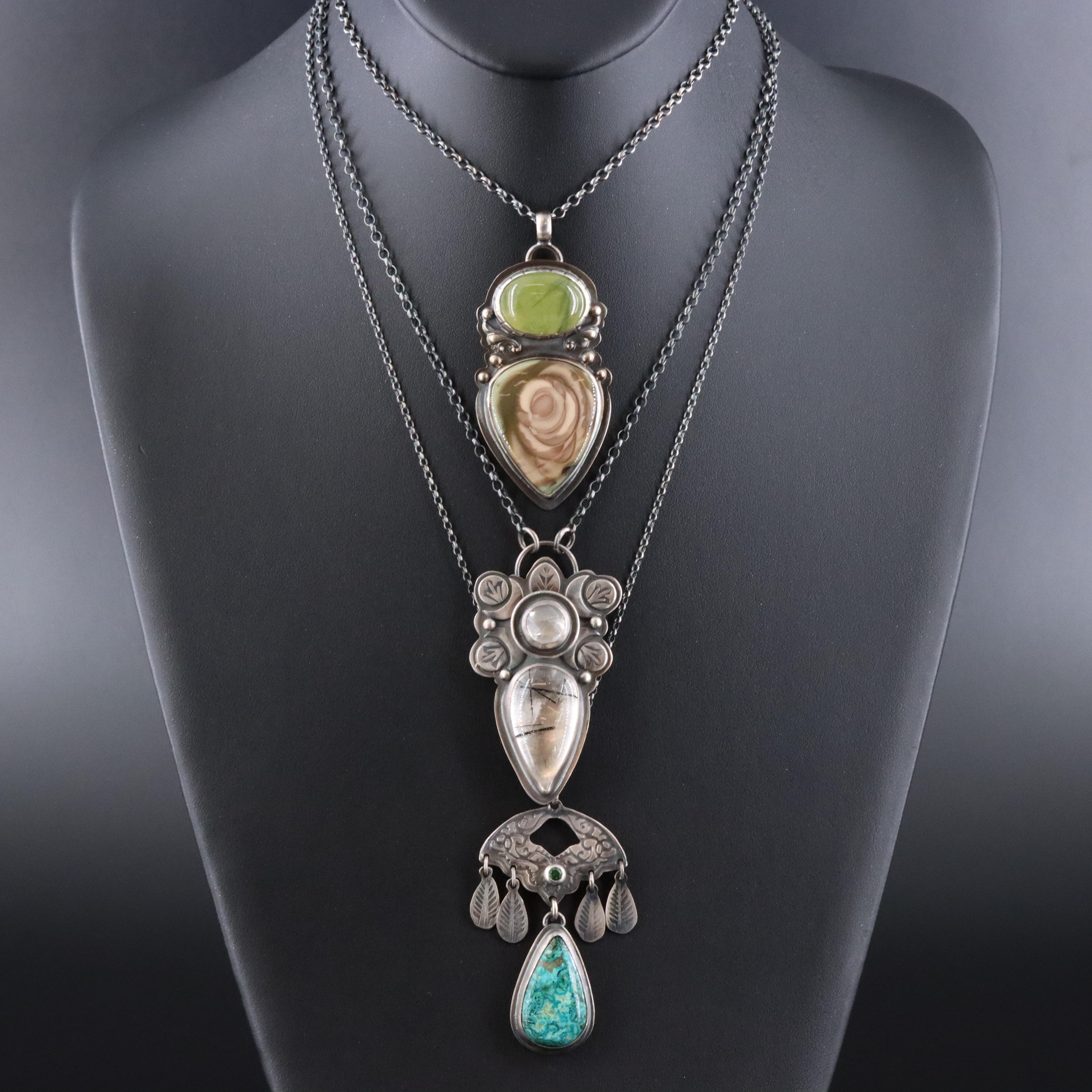 EON Designs Sterling Gemstone Botanical Necklaces