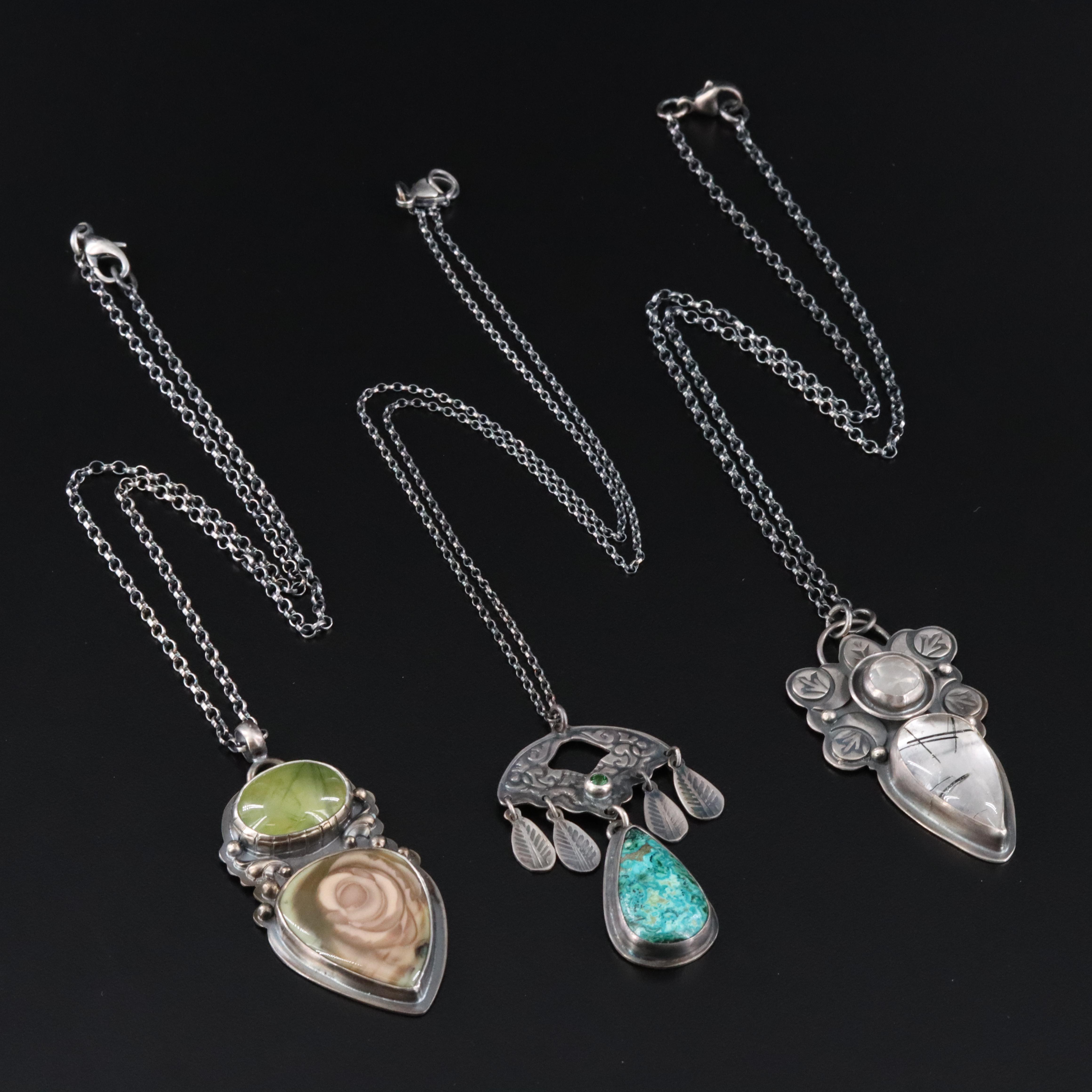 EON Designs Sterling Gemstone Botanical Necklaces