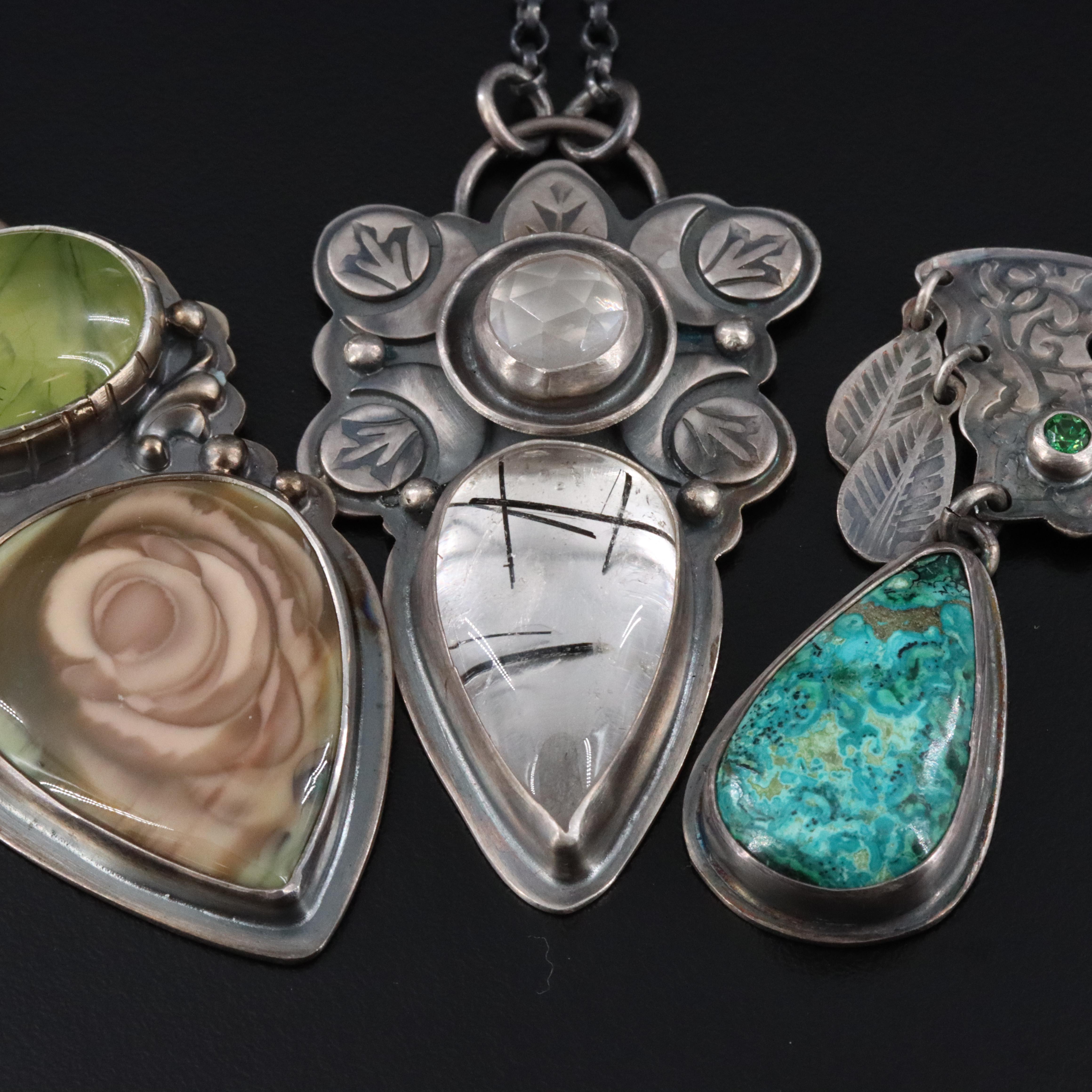EON Designs Sterling Gemstone Botanical Necklaces