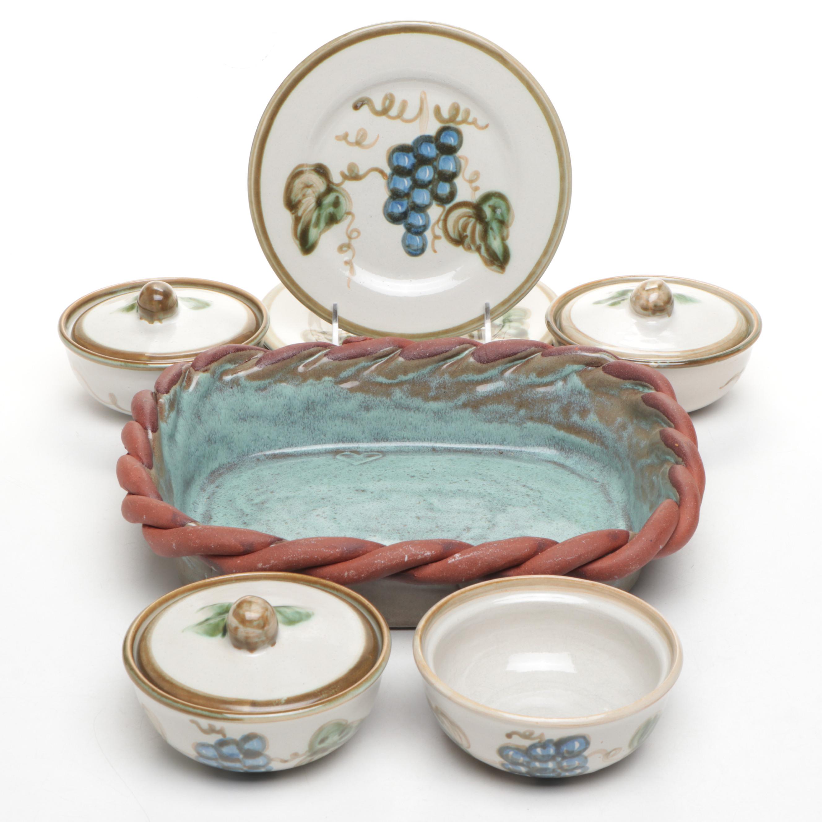 John B. Taylor "Vintage" Ceramic Salad Plates and Lidded Bowls with Pottery Bowl