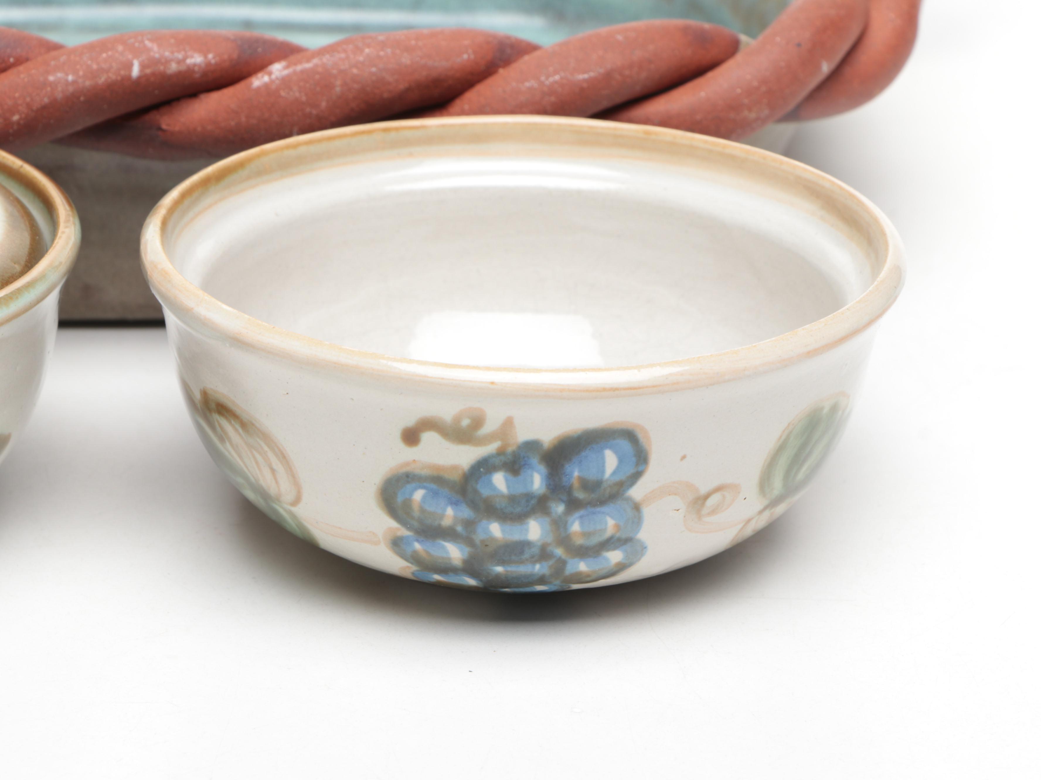 John B. Taylor "Vintage" Ceramic Salad Plates and Lidded Bowls with Pottery Bowl