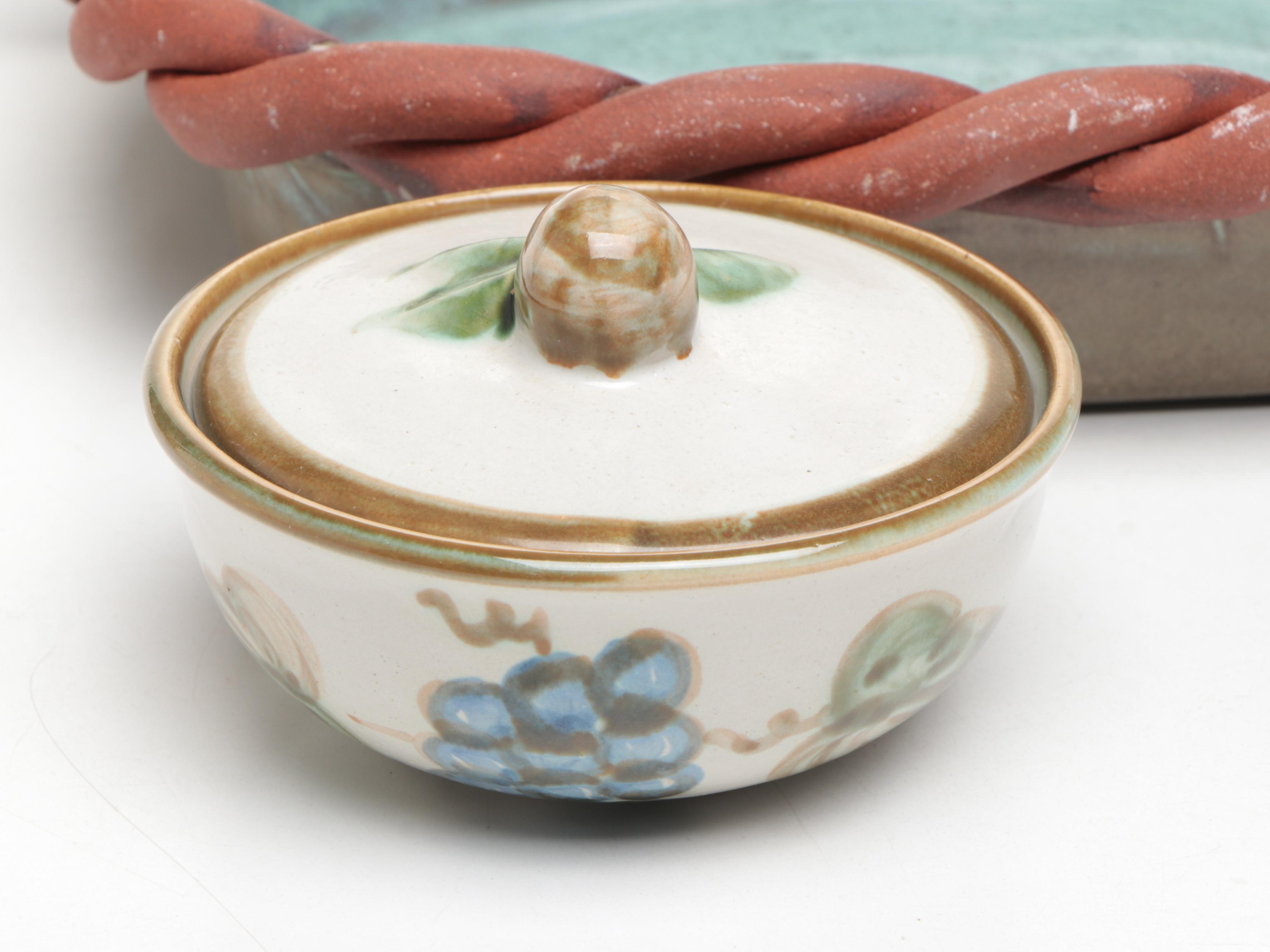 John B. Taylor "Vintage" Ceramic Salad Plates and Lidded Bowls with Pottery Bowl