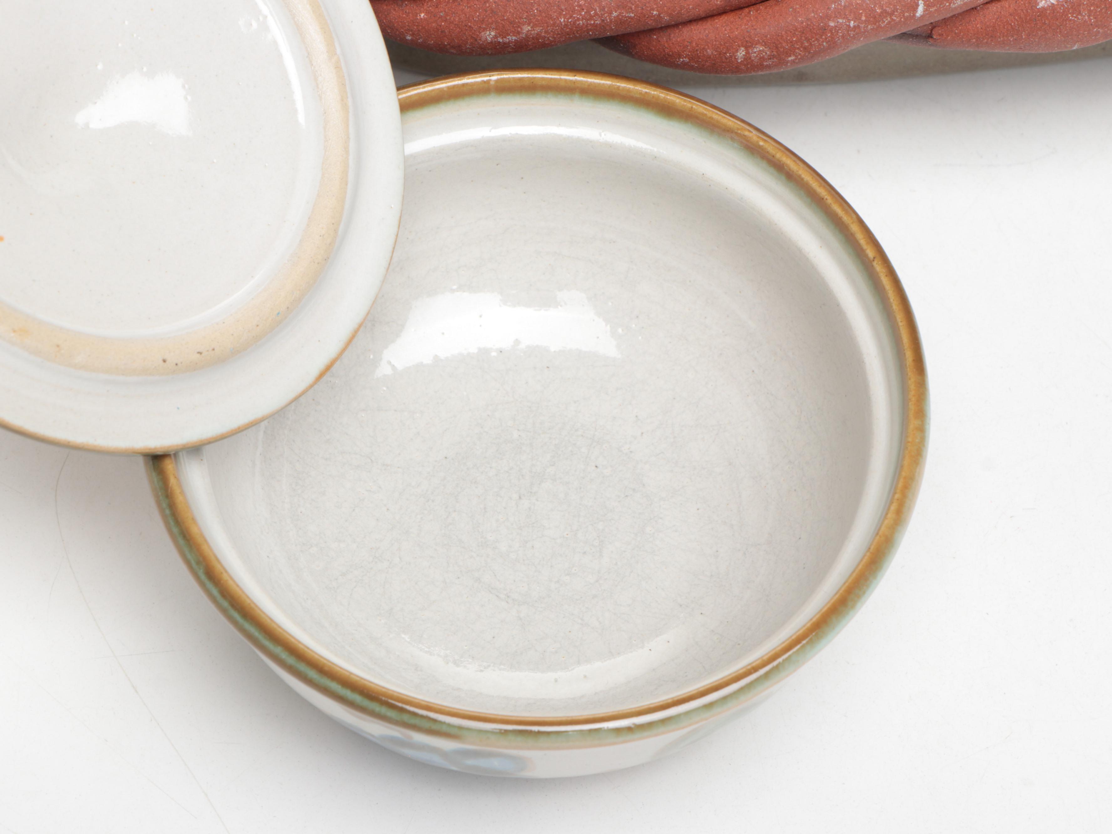 John B. Taylor "Vintage" Ceramic Salad Plates and Lidded Bowls with Pottery Bowl