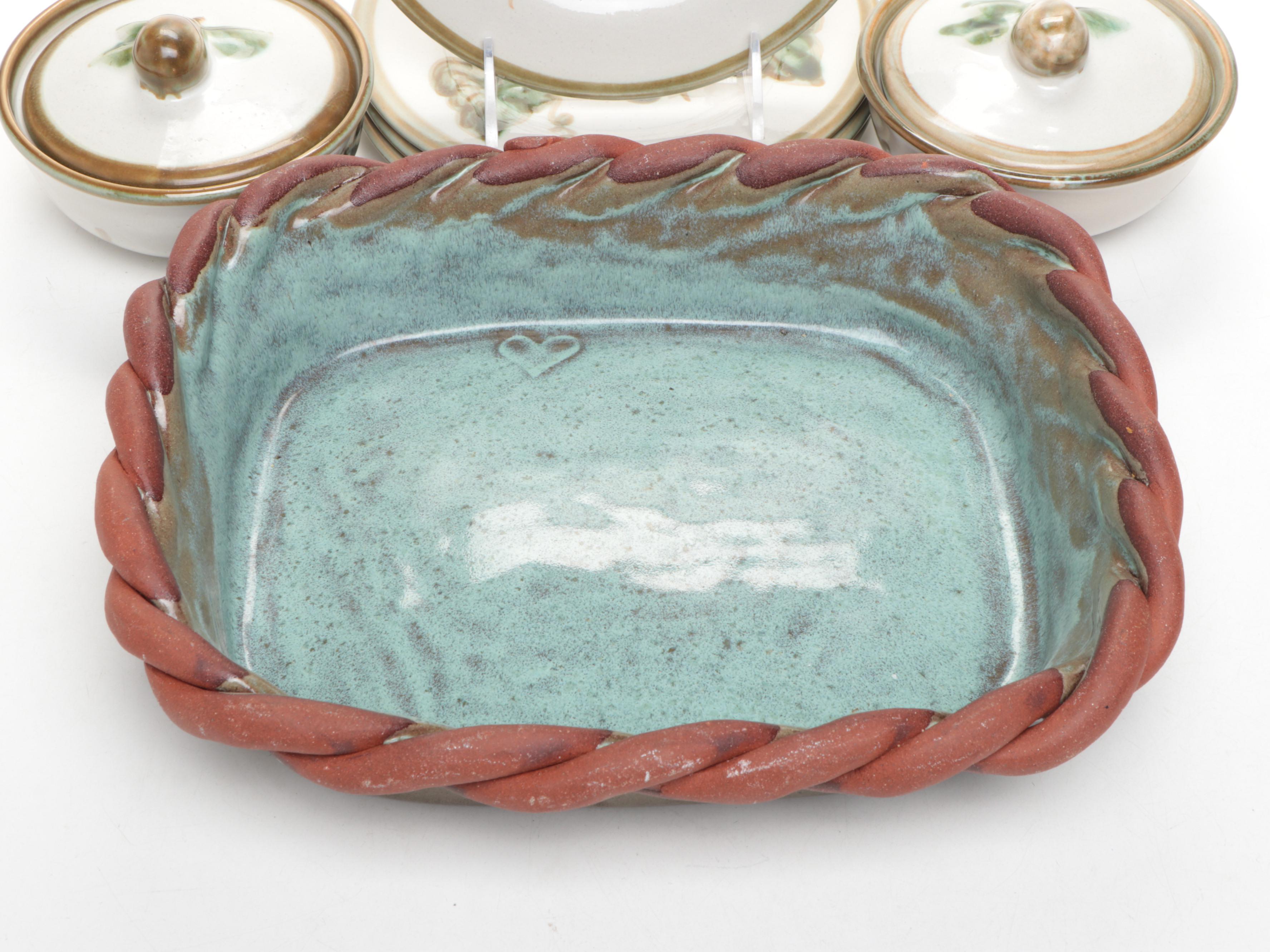 John B. Taylor "Vintage" Ceramic Salad Plates and Lidded Bowls with Pottery Bowl