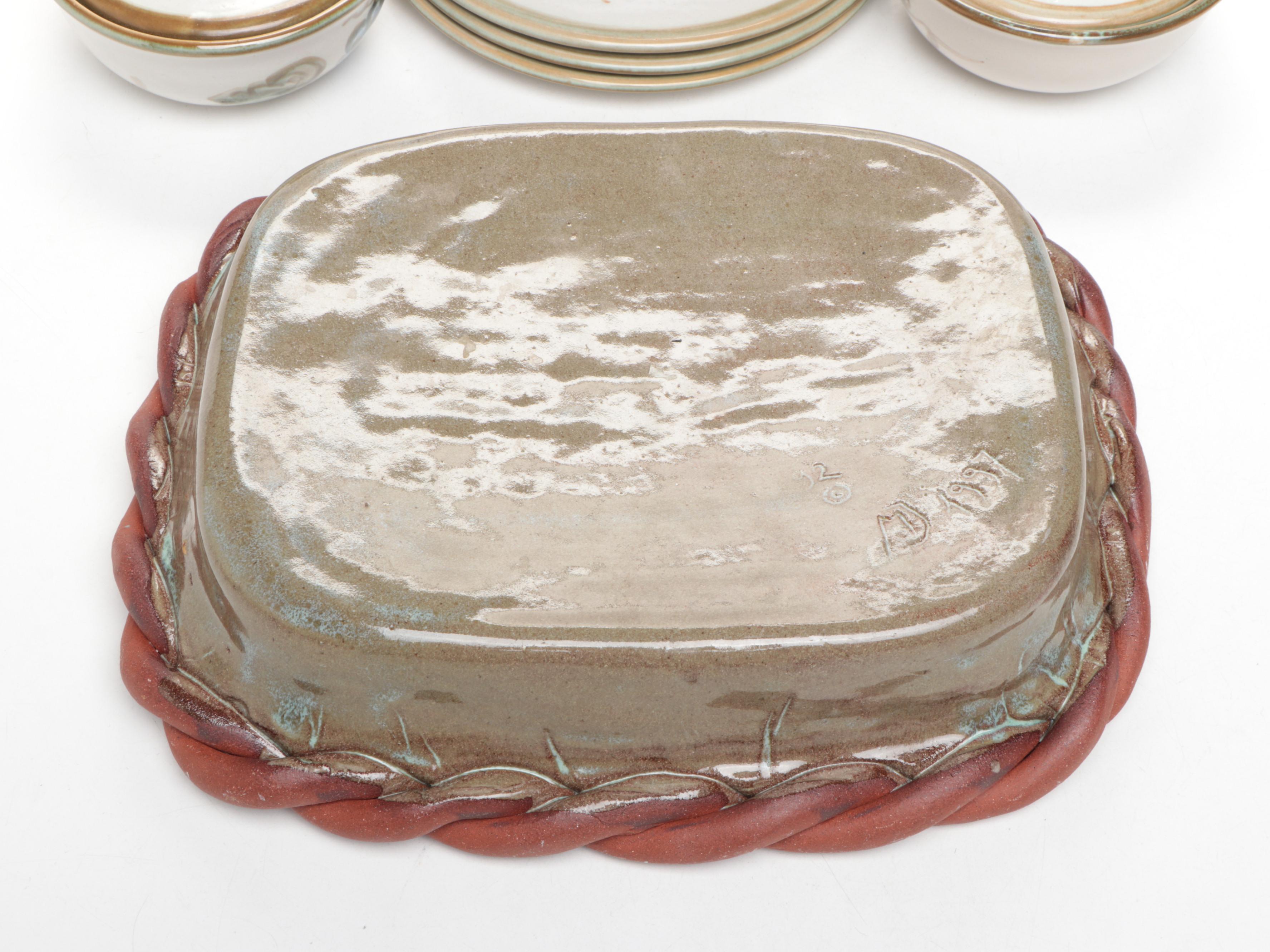 John B. Taylor "Vintage" Ceramic Salad Plates and Lidded Bowls with Pottery Bowl