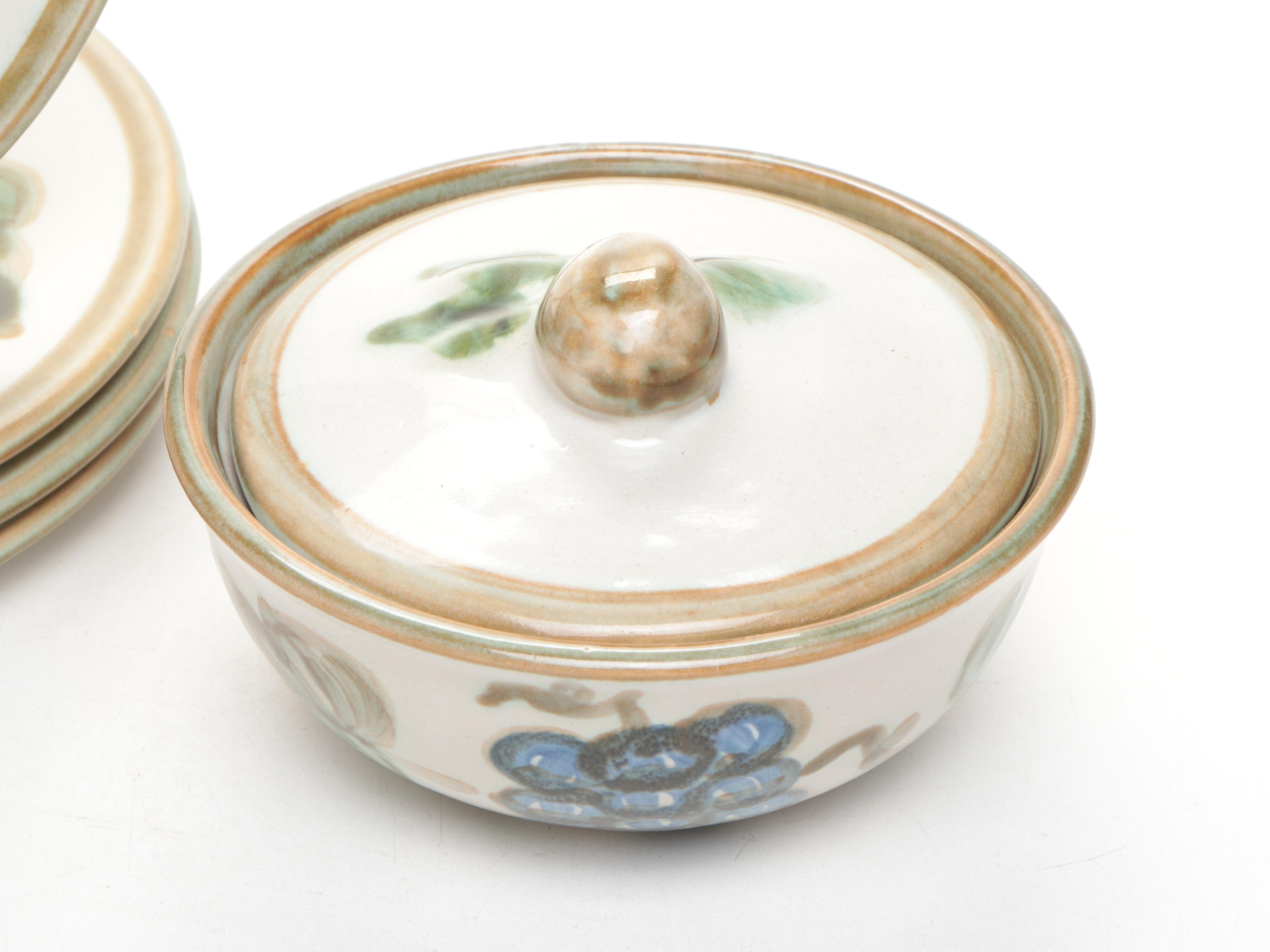 John B. Taylor "Vintage" Ceramic Salad Plates and Lidded Bowls with Pottery Bowl