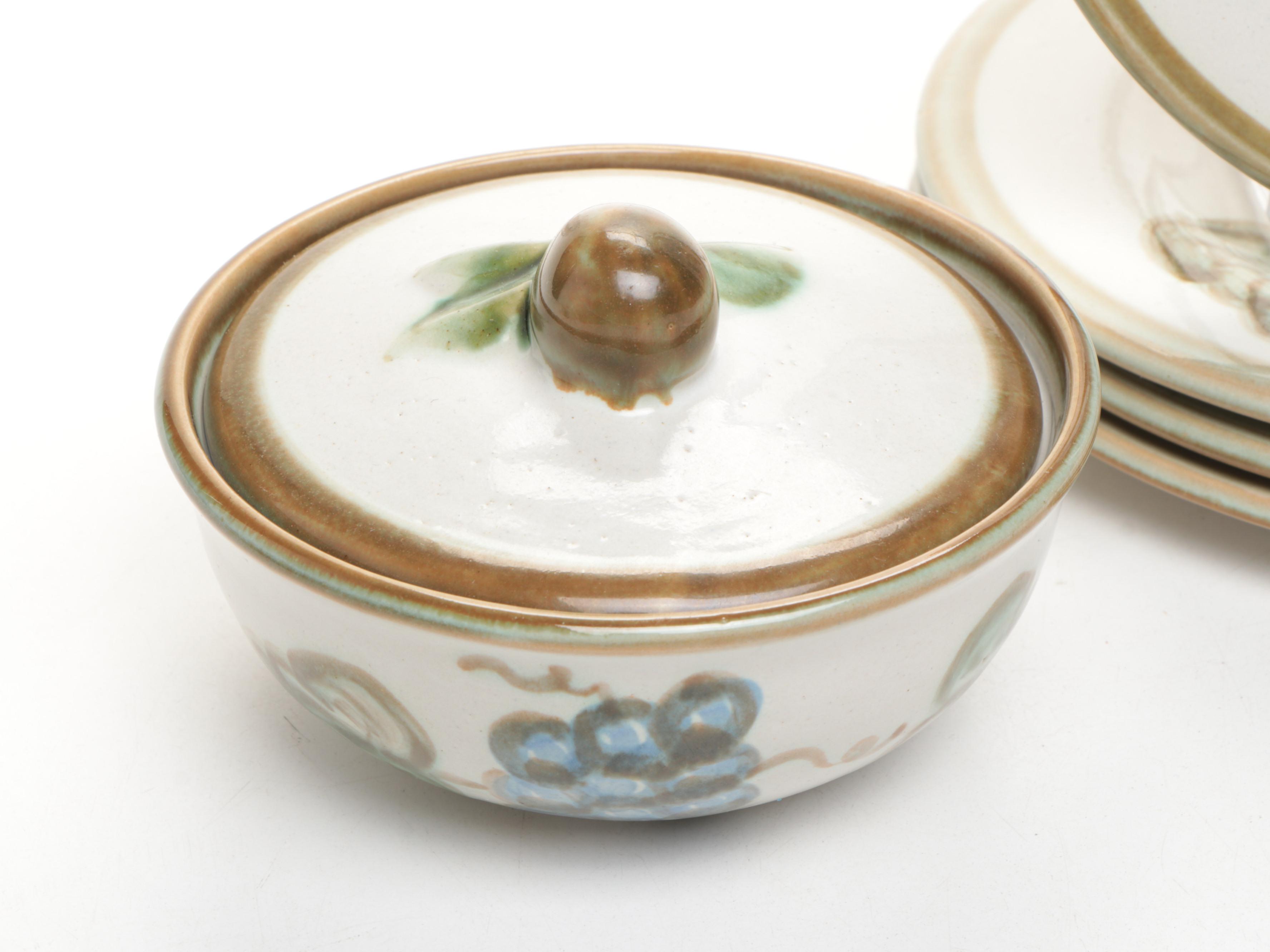 John B. Taylor "Vintage" Ceramic Salad Plates and Lidded Bowls with Pottery Bowl