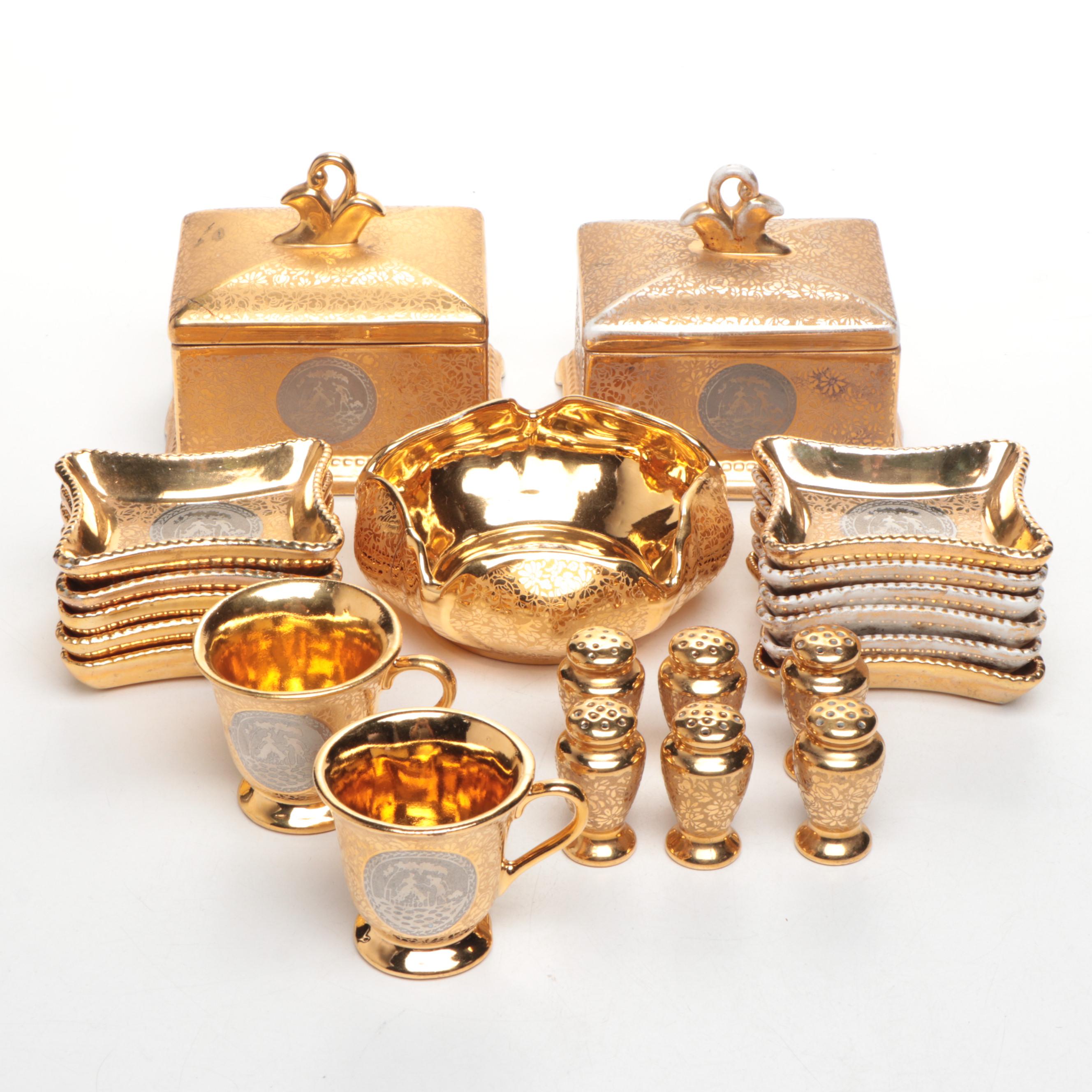 Le Mieux 24K Gold and Platinum Hand Decorated Boxes and Table Accessories