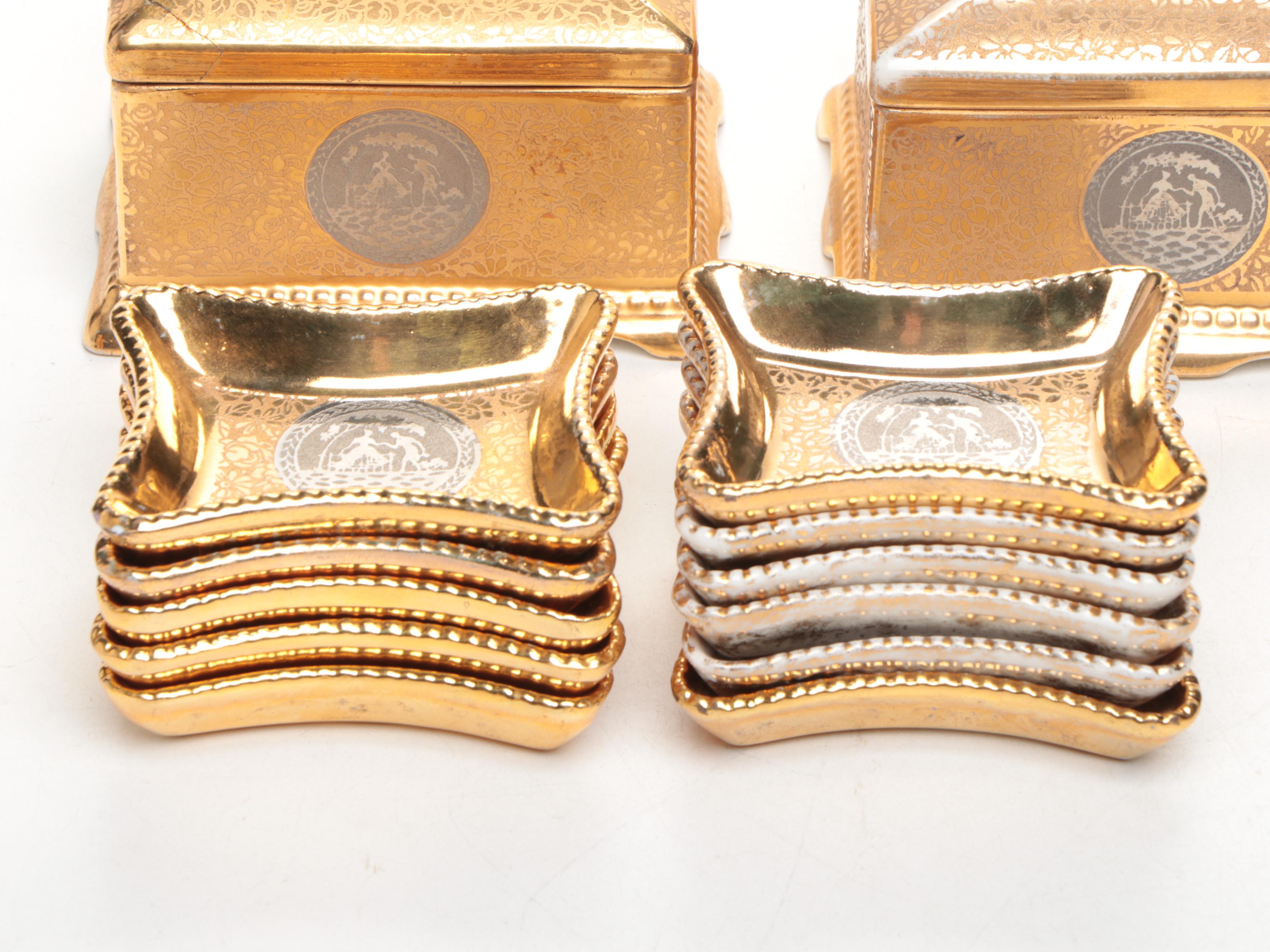 Le Mieux 24K Gold and Platinum Hand Decorated Boxes and Table Accessories