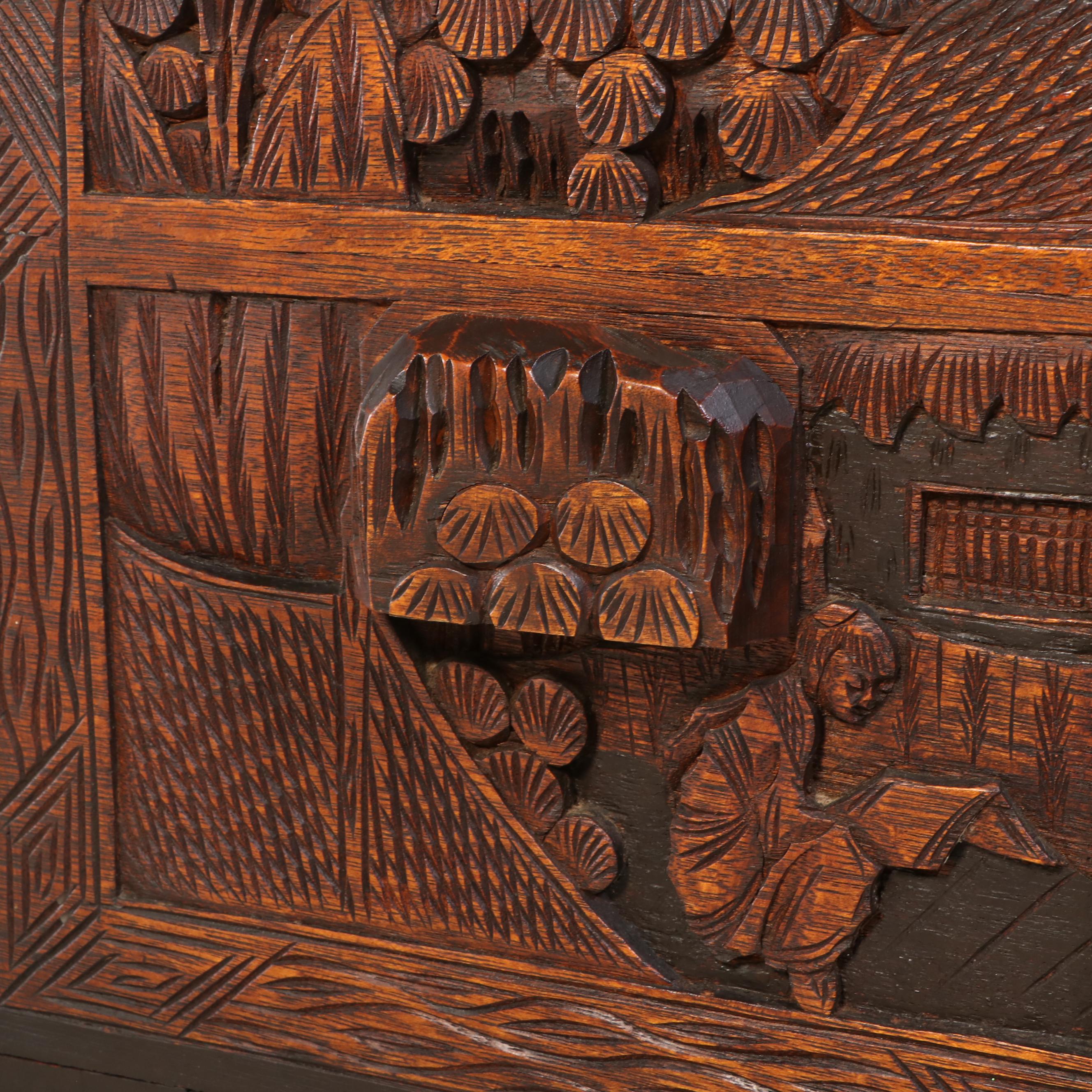 A.R. Scarsi & Co. Chinese Carved Wooden Trunk, 20th Century