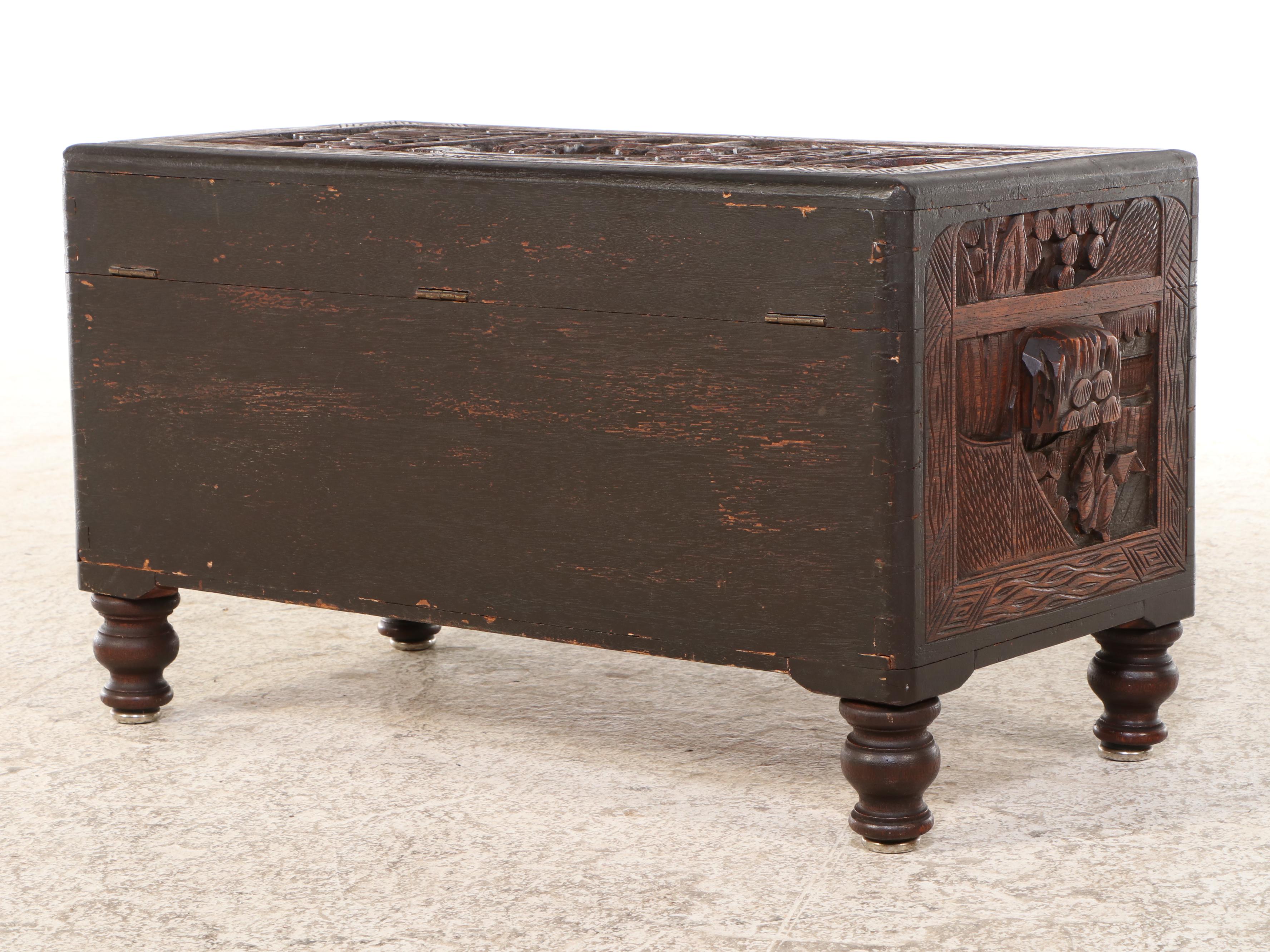 A.R. Scarsi & Co. Chinese Carved Wooden Trunk, 20th Century