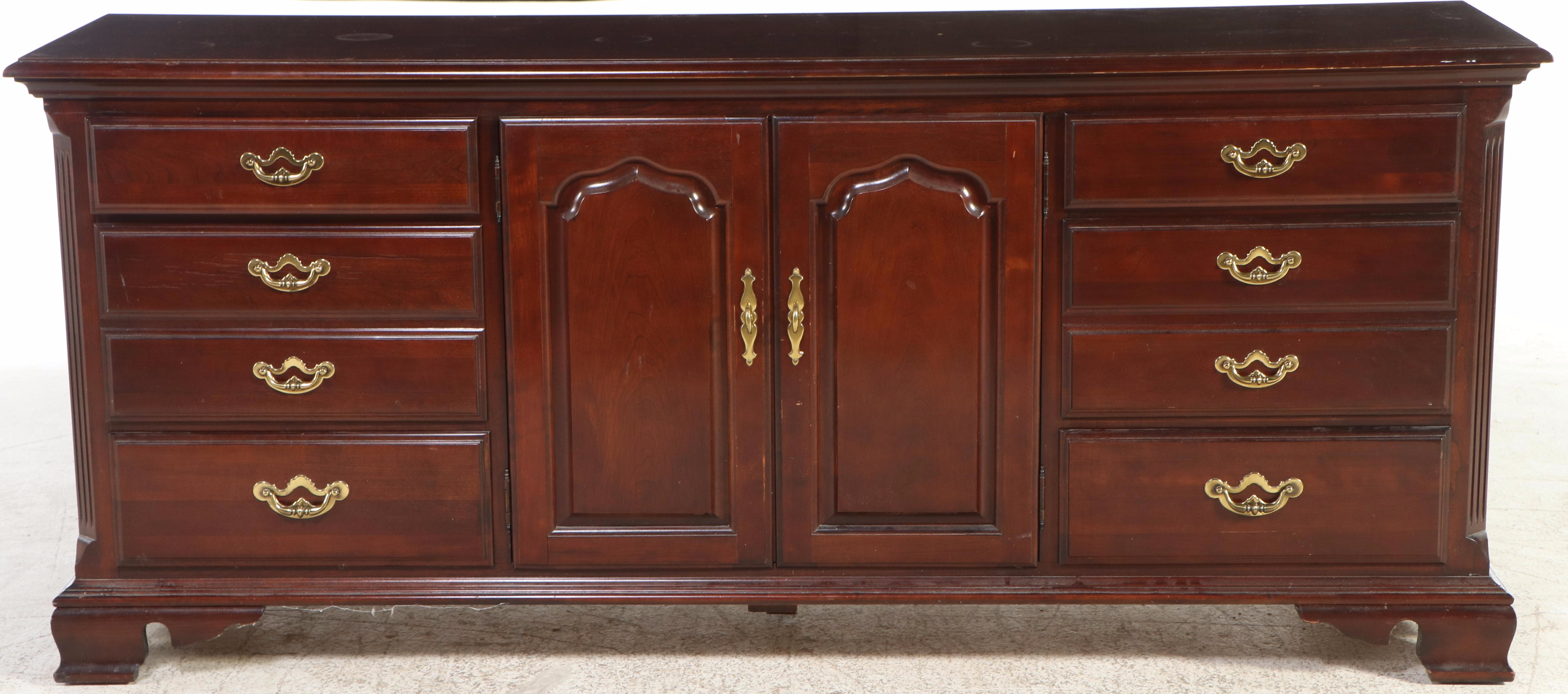 Thomasville Chippendale Style Cherry Dresser with Hinged Mirror