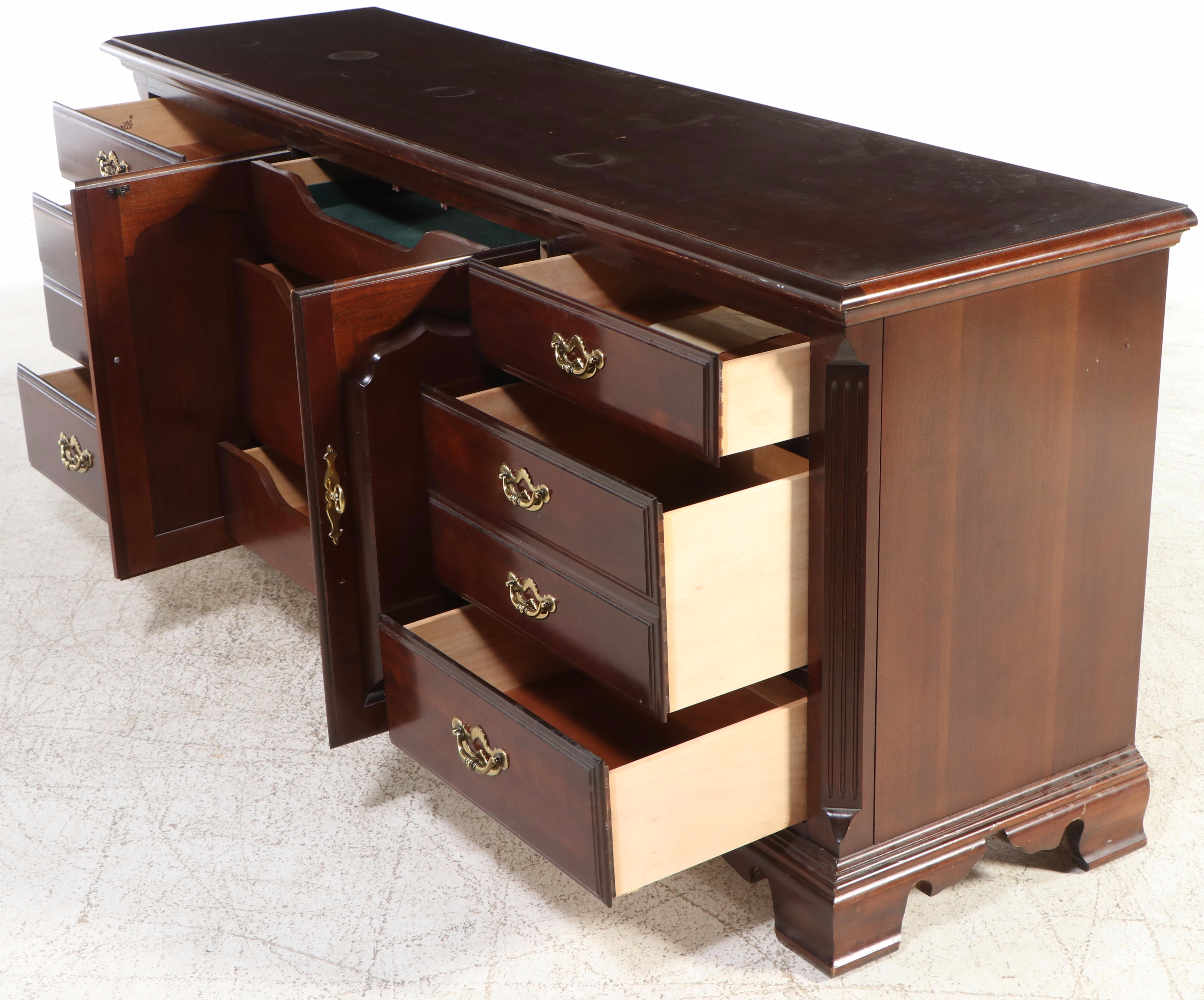 Thomasville Chippendale Style Cherry Dresser with Hinged Mirror