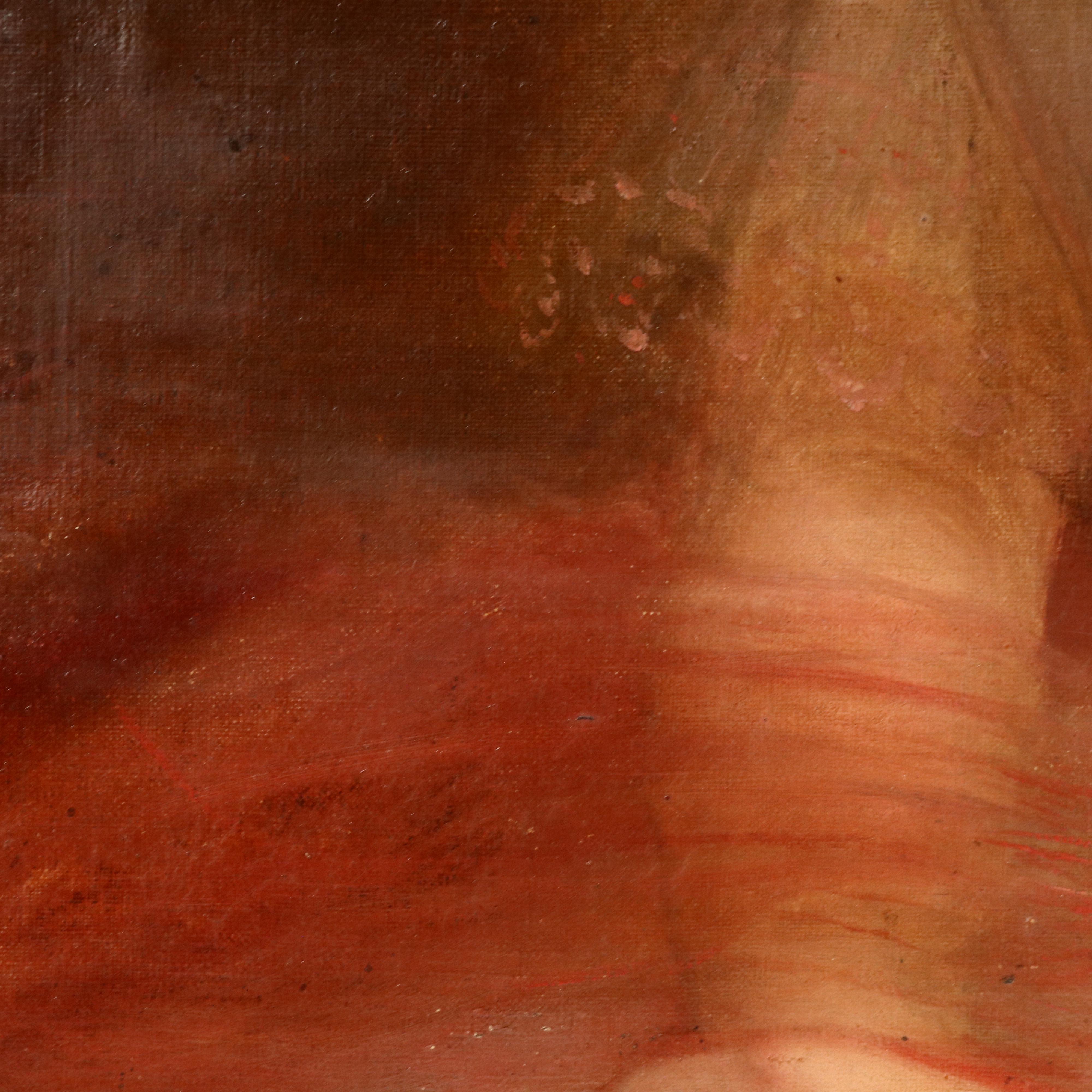 Portrait Oil Painting of Young Woman In Fine Dress, 19th Century