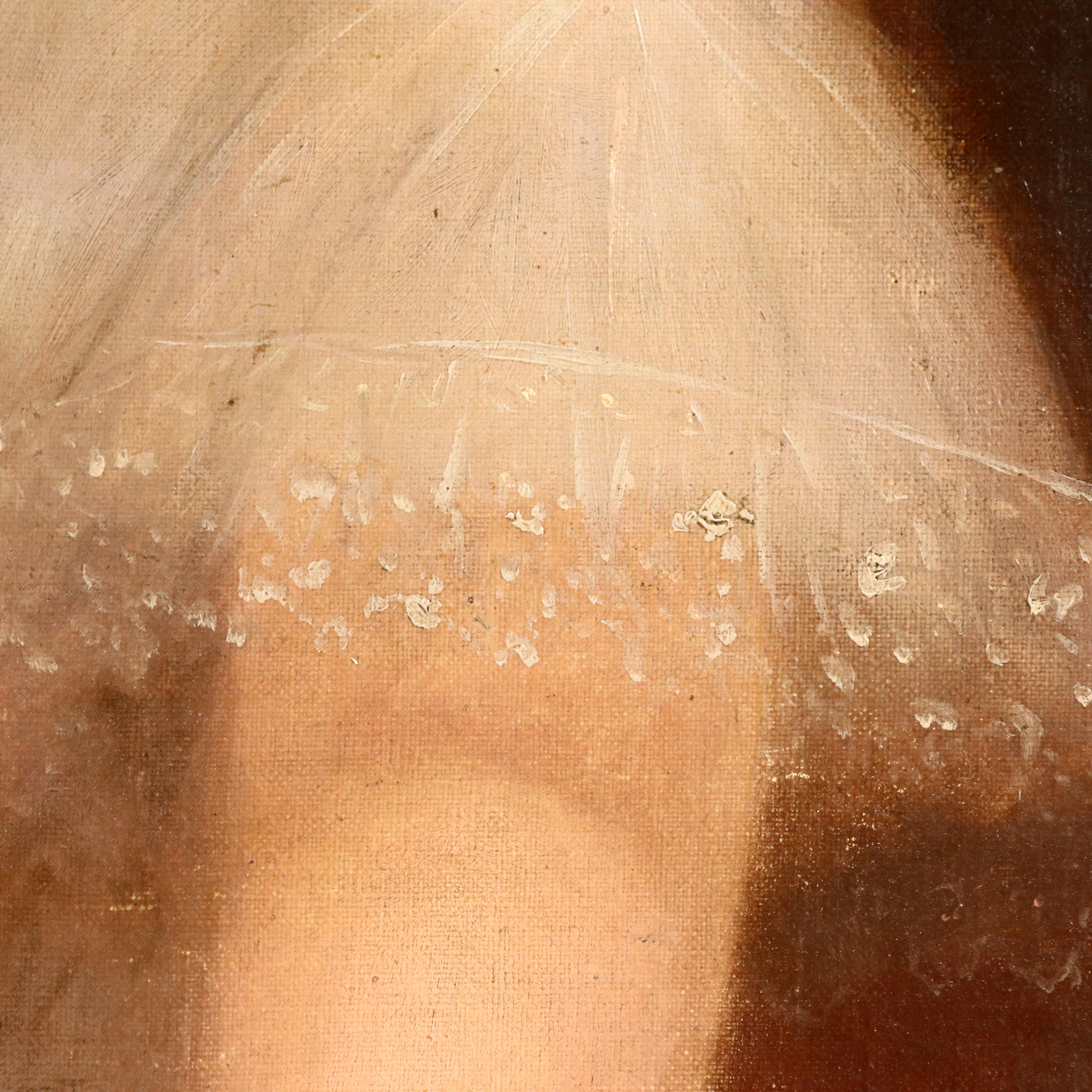 Portrait Oil Painting of Young Woman In Fine Dress, 19th Century