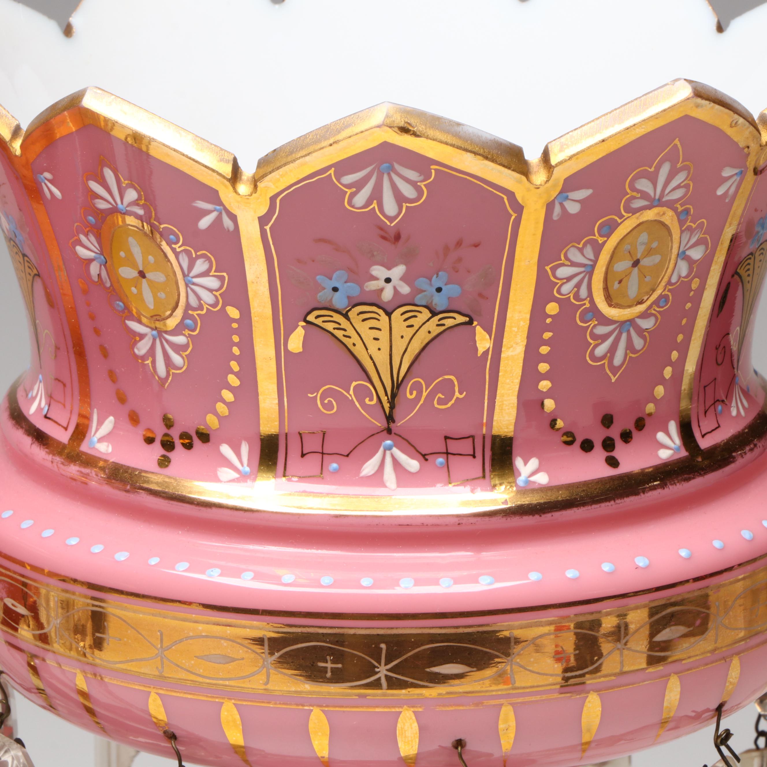 Pair of Victorian Pink Cased Glass Mantel Lusters, Late 19th Century