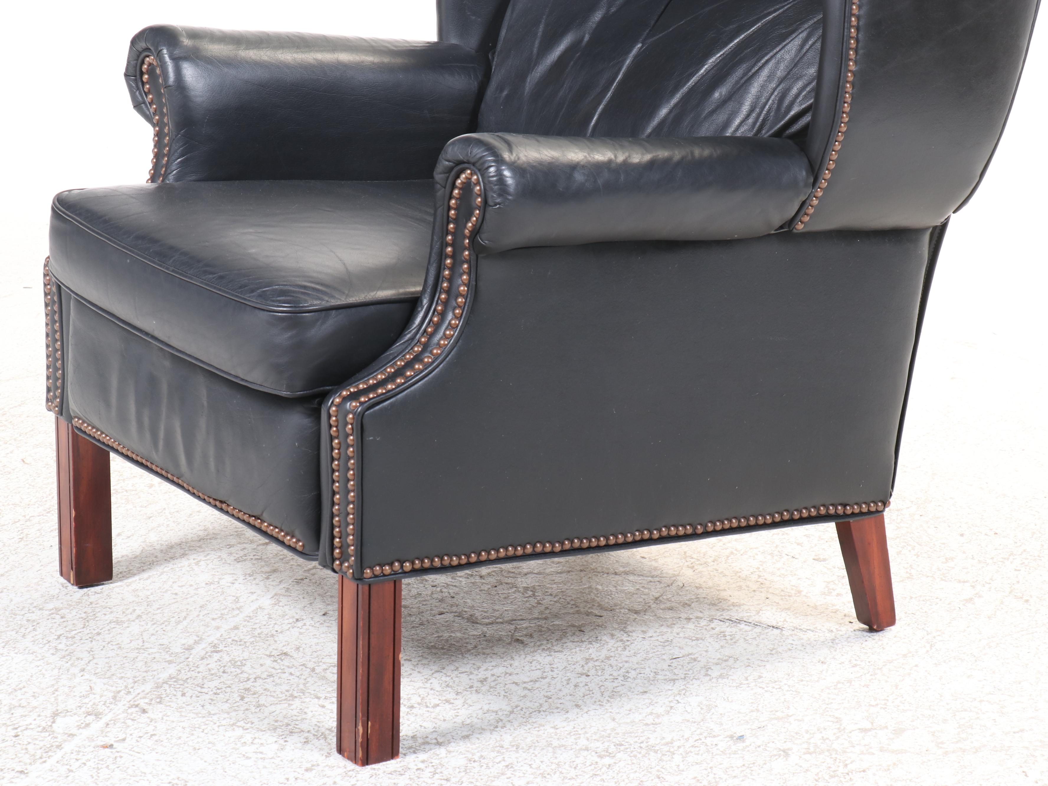 Barcalounger Chippendale Style Leather Upholstered Wingback Recliner