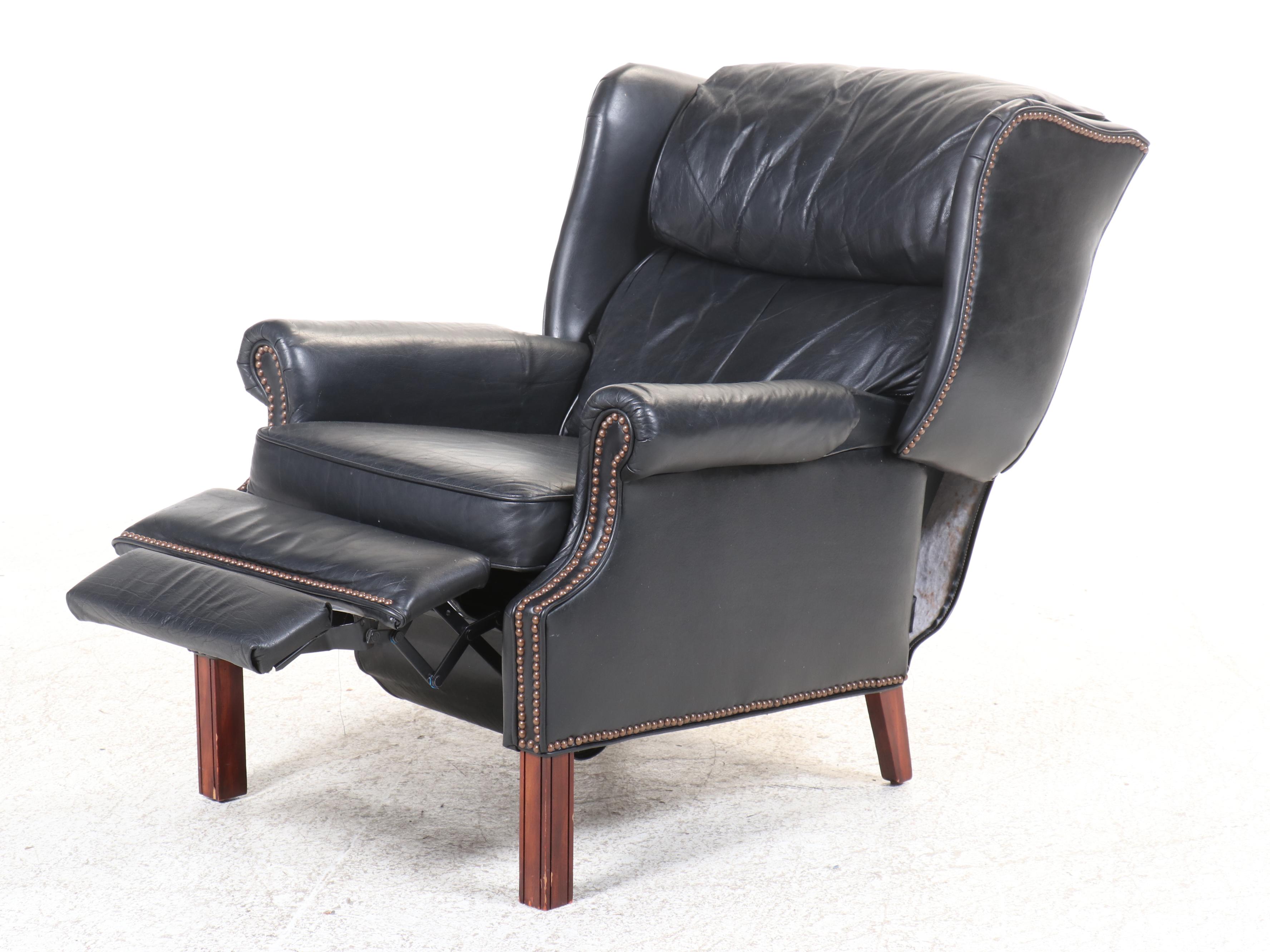 Barcalounger Chippendale Style Leather Upholstered Wingback Recliner