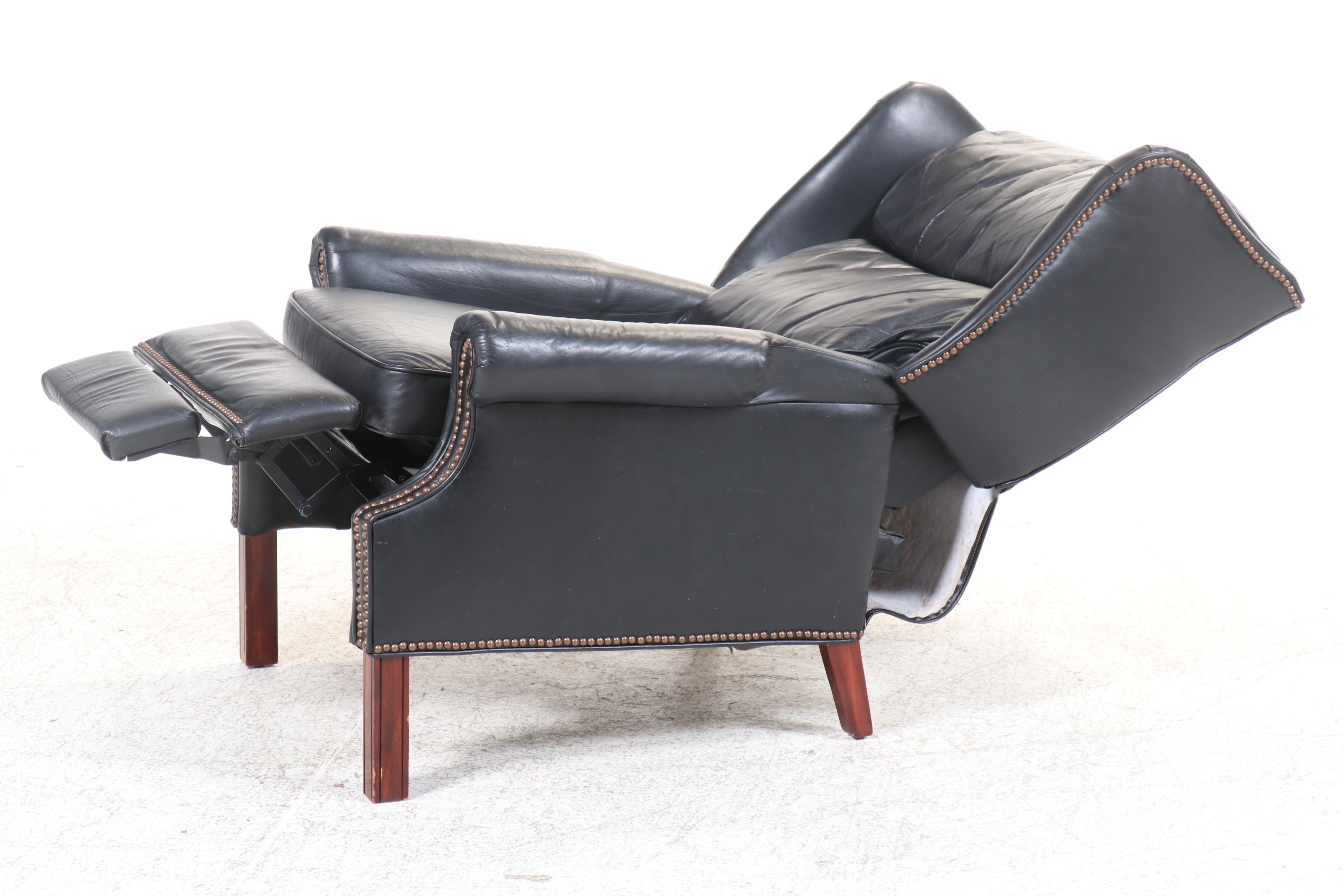 Barcalounger Chippendale Style Leather Upholstered Wingback Recliner