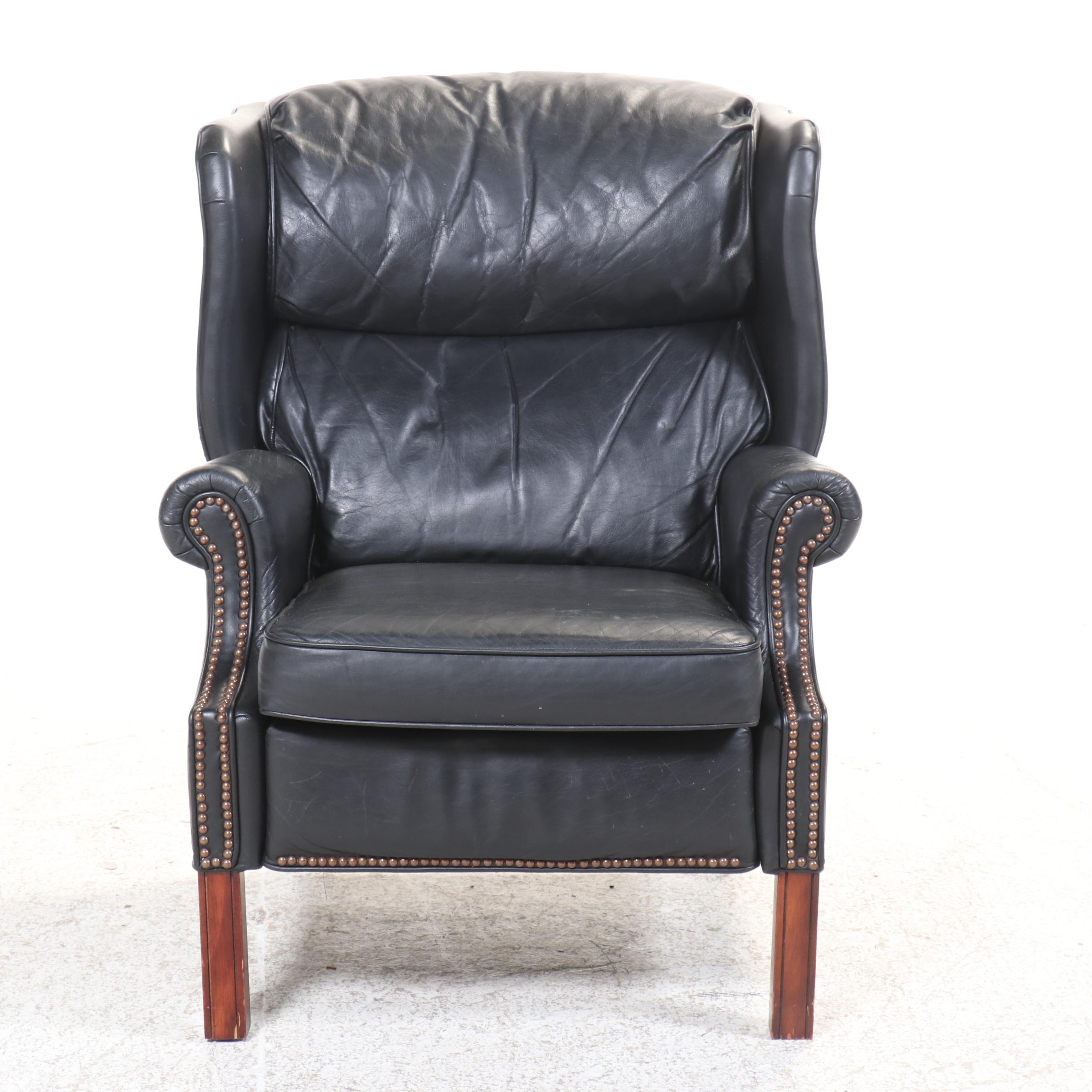 Barcalounger Chippendale Style Leather Upholstered Wingback Recliner