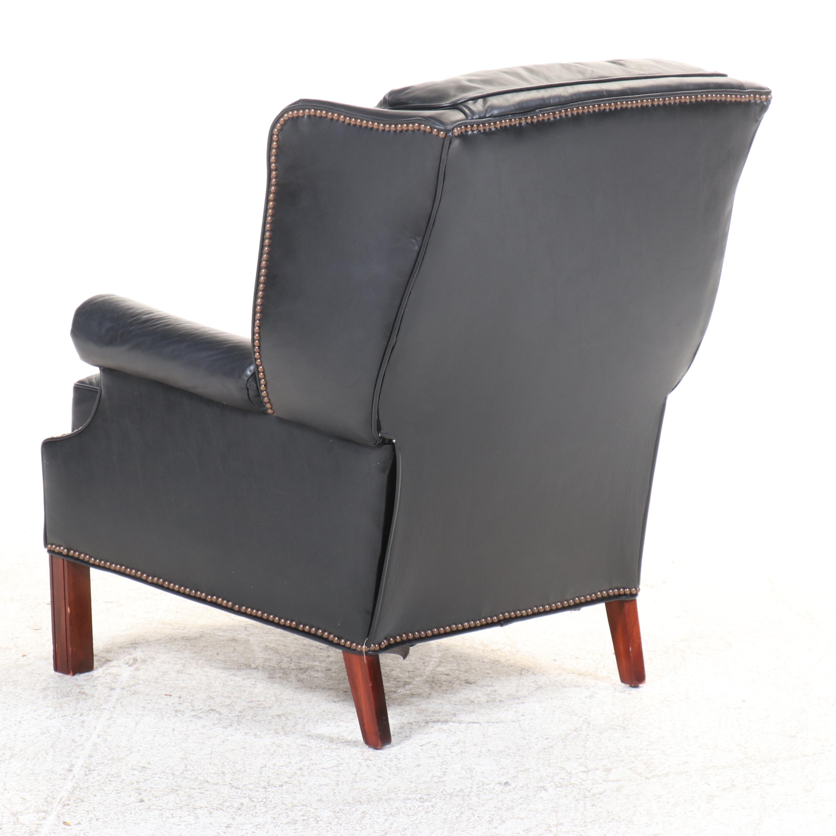 Barcalounger Chippendale Style Leather Upholstered Wingback Recliner