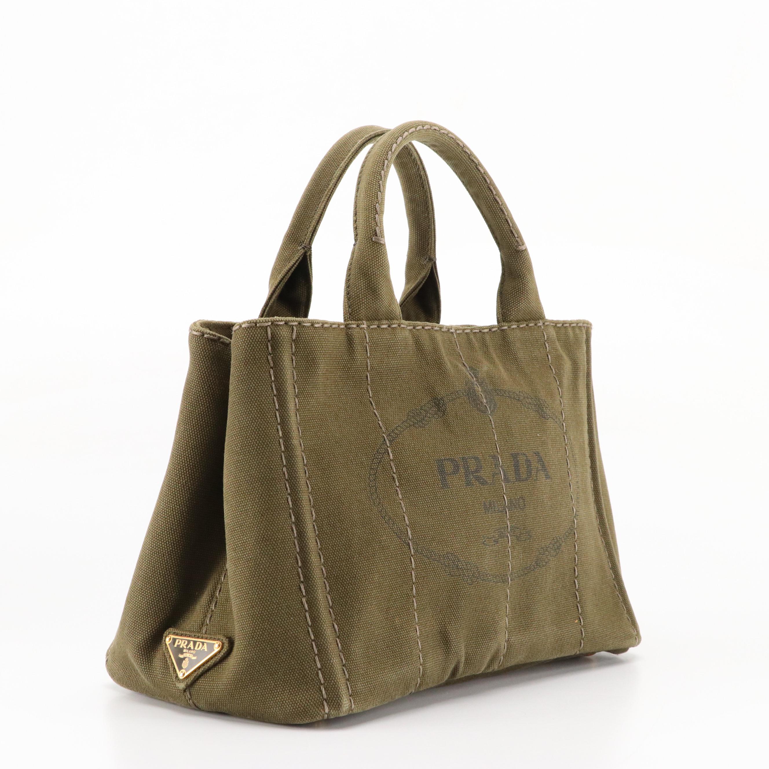 Prada Olive Green Canvas Canapa Logo Handbag