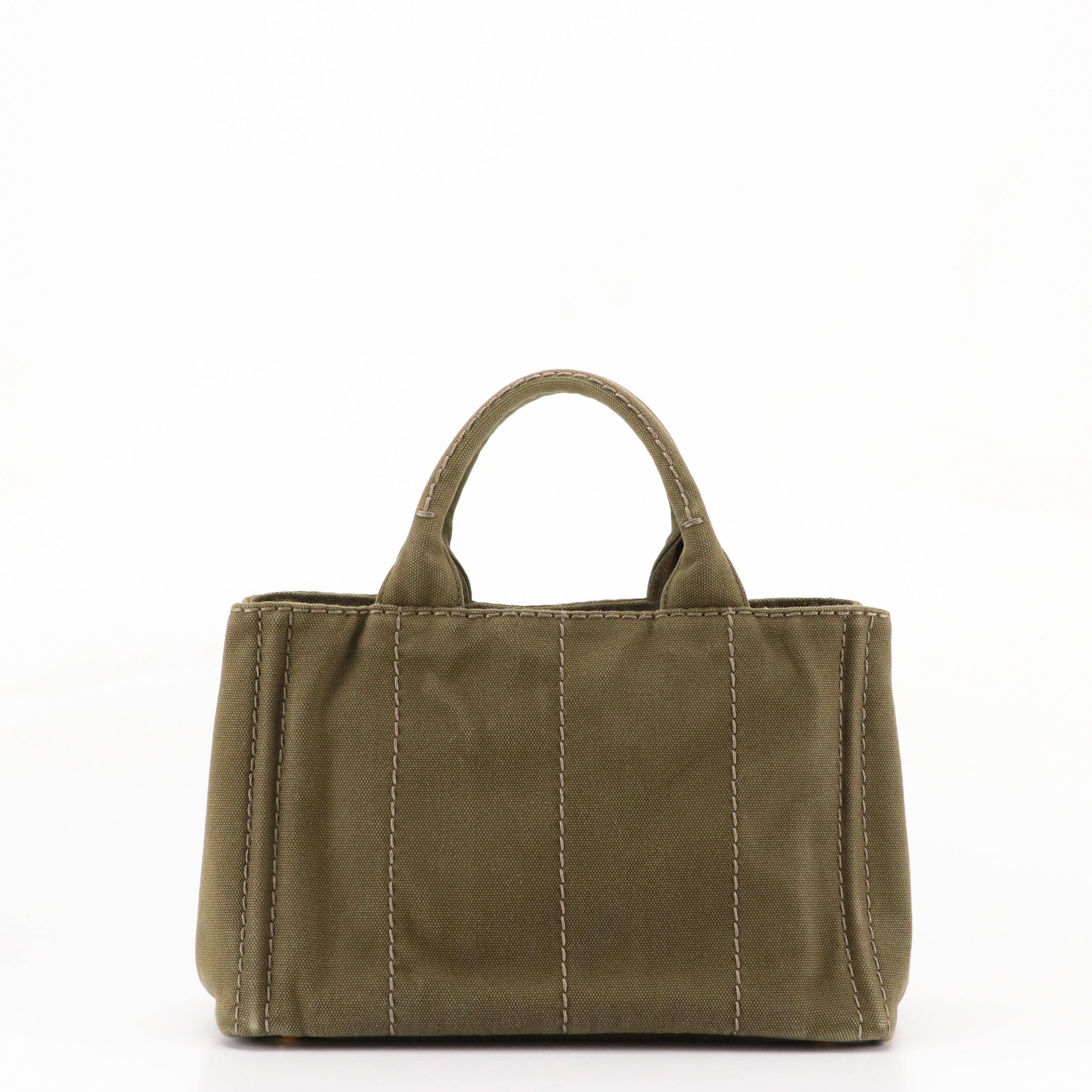 Prada Olive Green Canvas Canapa Logo Handbag