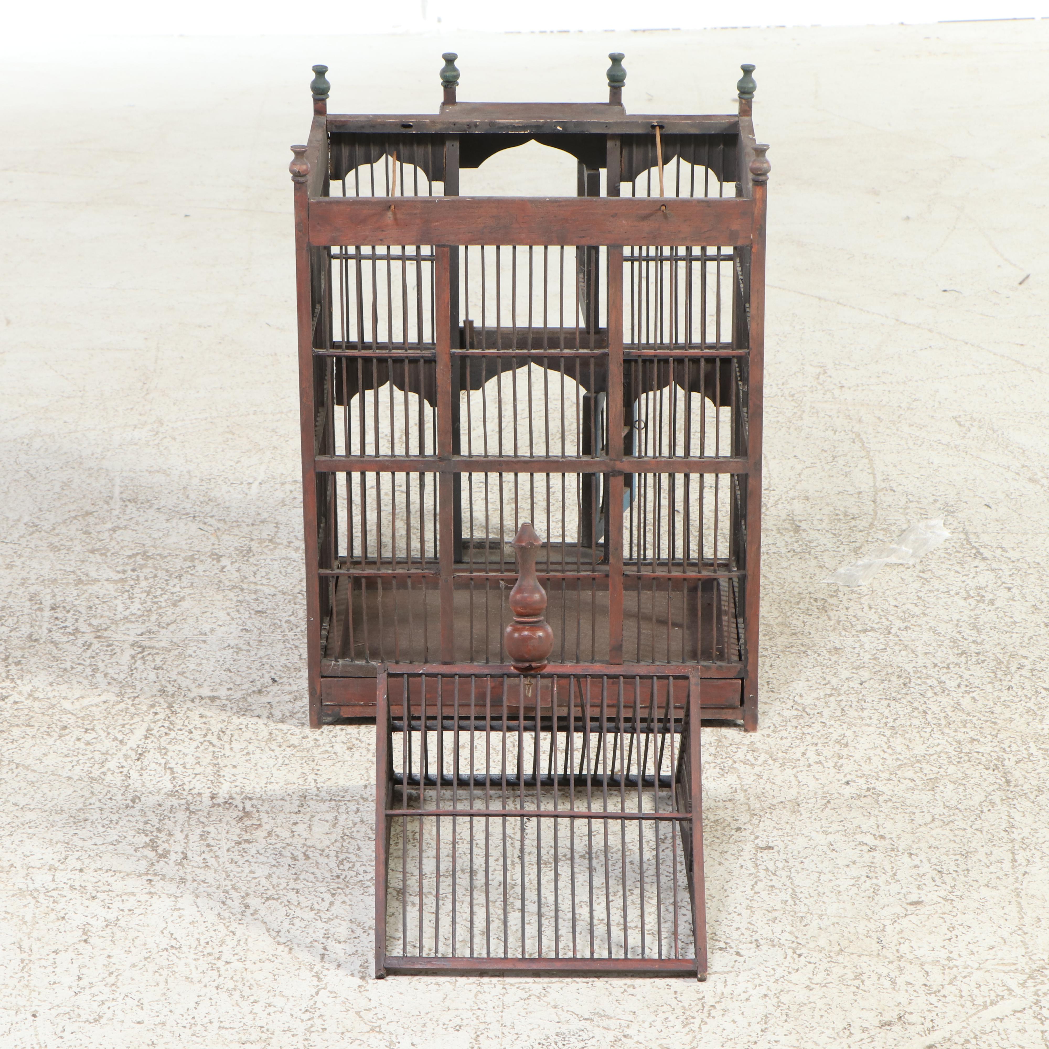 Victorian Style Parcel-Painted Wood Two-Door Birdcage