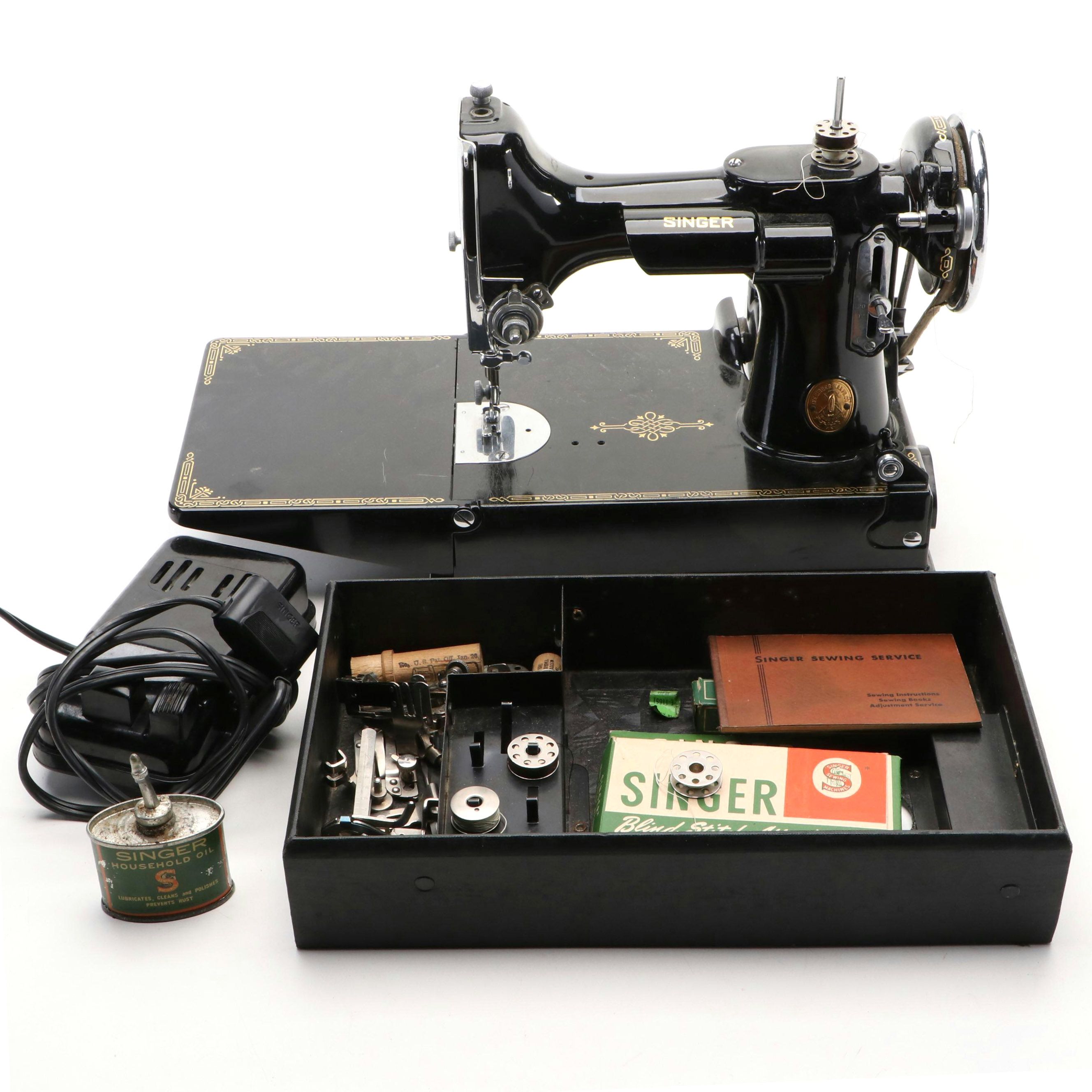 Singer Model 221 Featherweight Portable Sewing Machine with Case, 1936