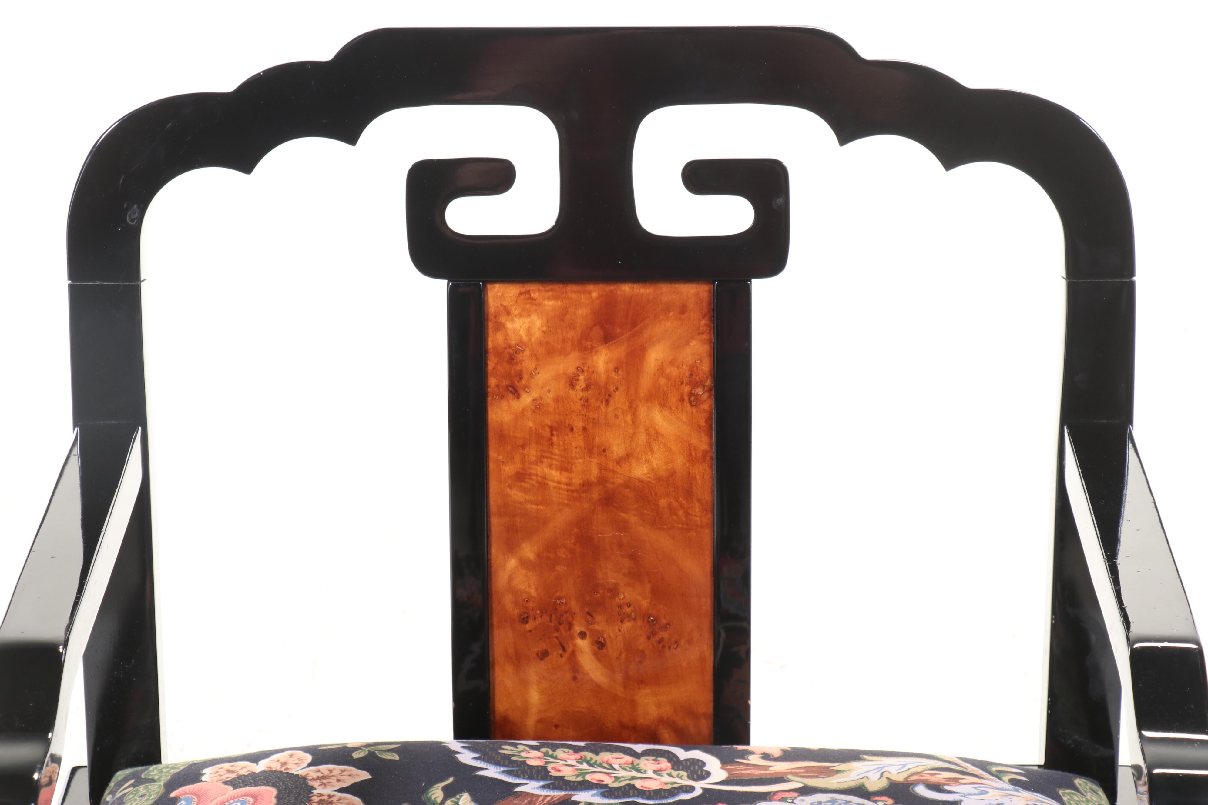 Pair of Schnadig Chinese Ming Style Black Lacquered Armchairs