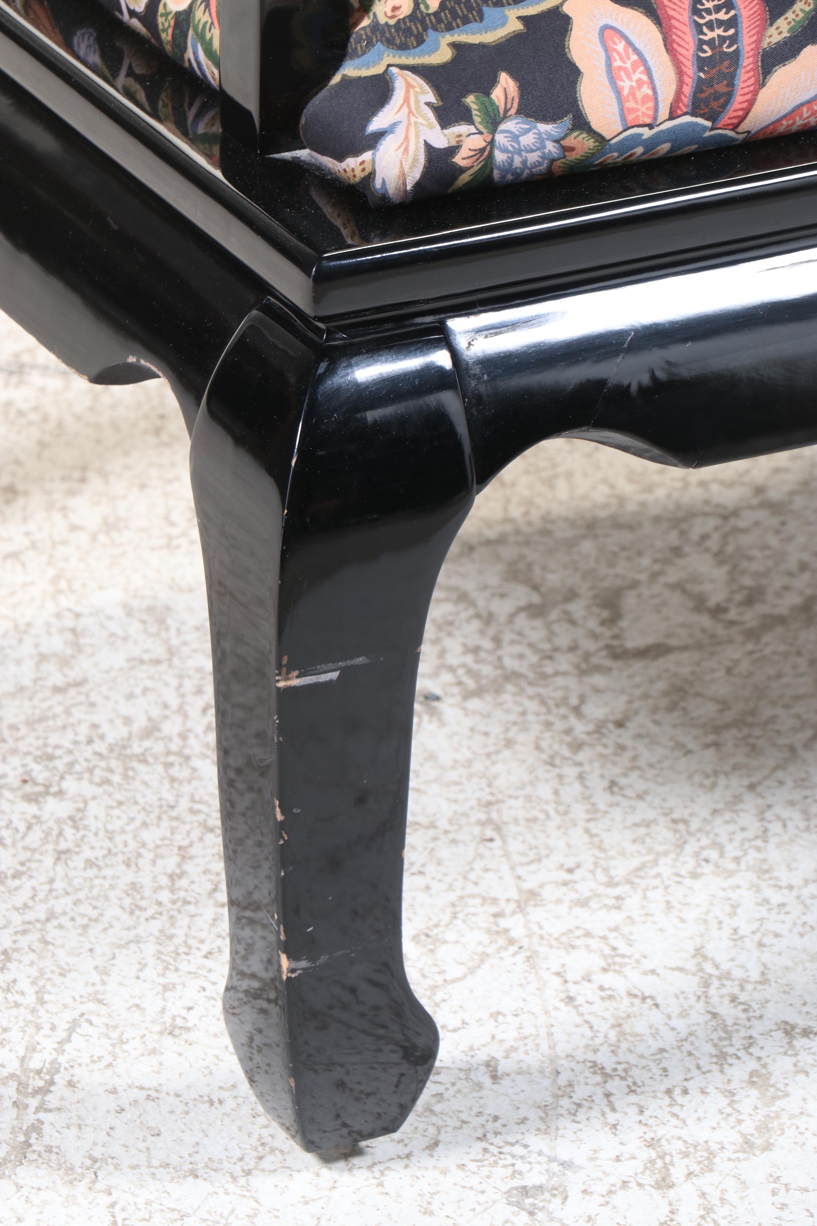 Pair of Schnadig Chinese Ming Style Black Lacquered Armchairs