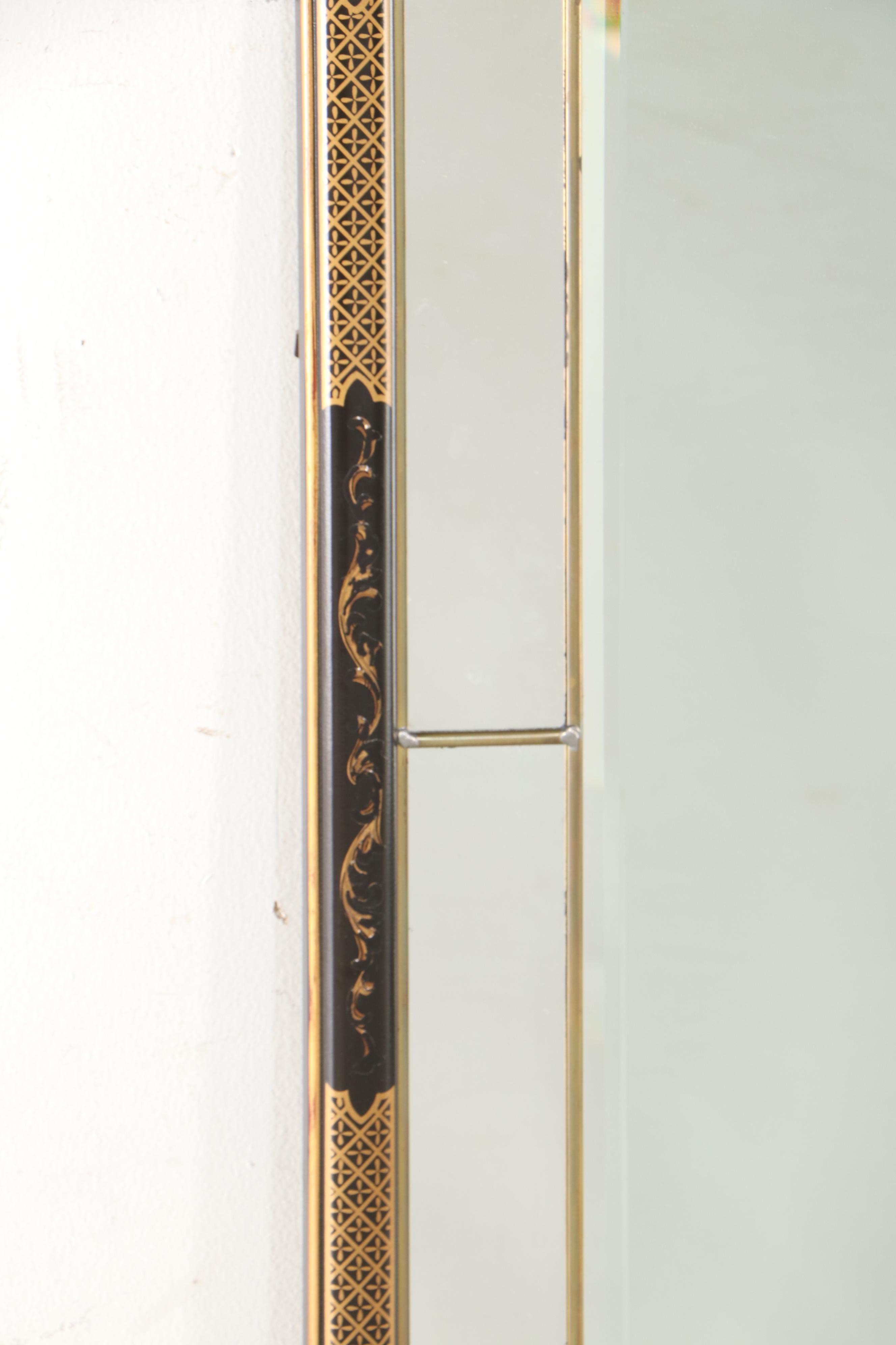 Drexel Heritage Chinoiserie Style Black and Gold Lacquerware Wall Mirror