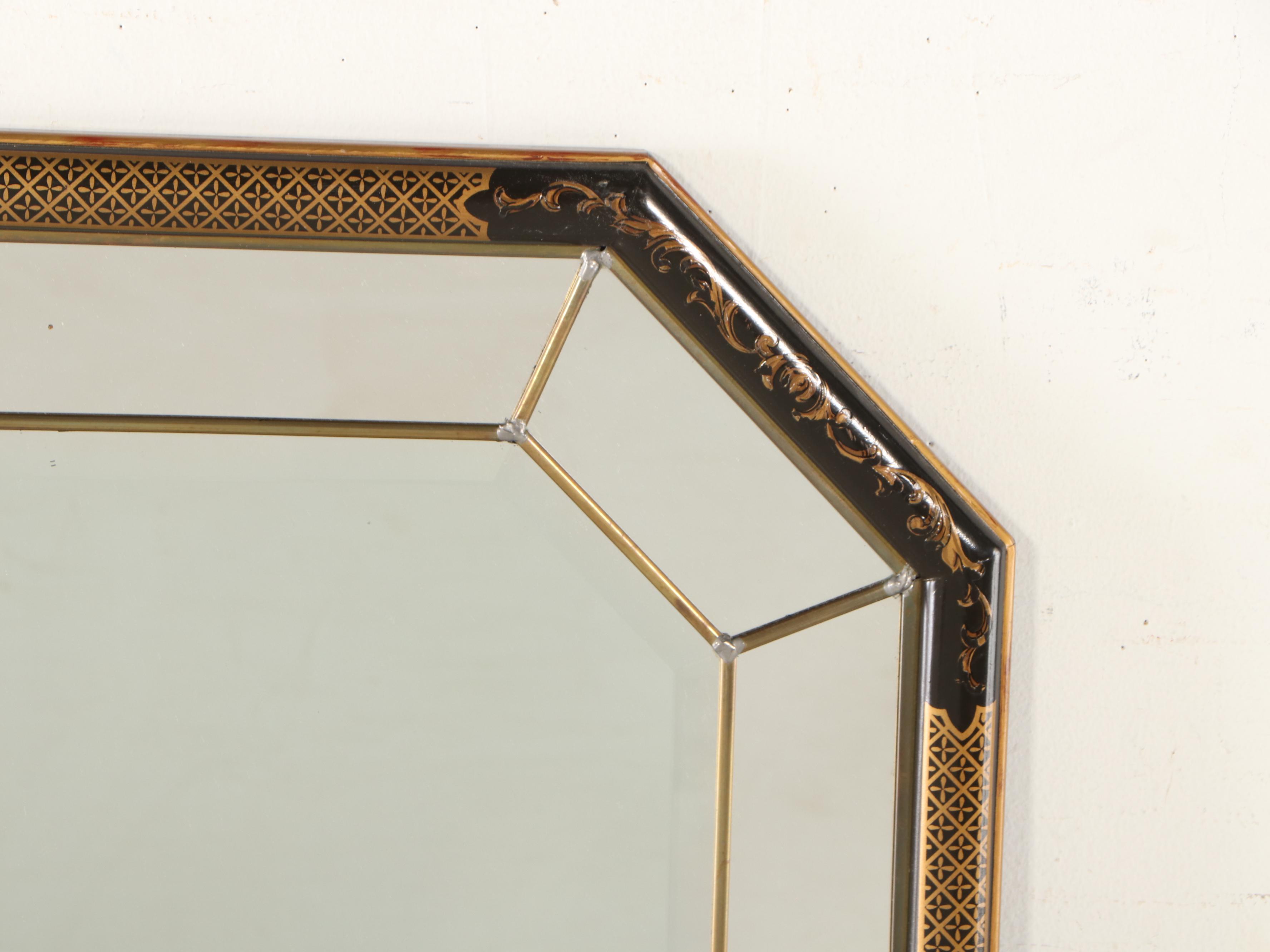 Drexel Heritage Chinoiserie Style Black and Gold Lacquerware Wall Mirror