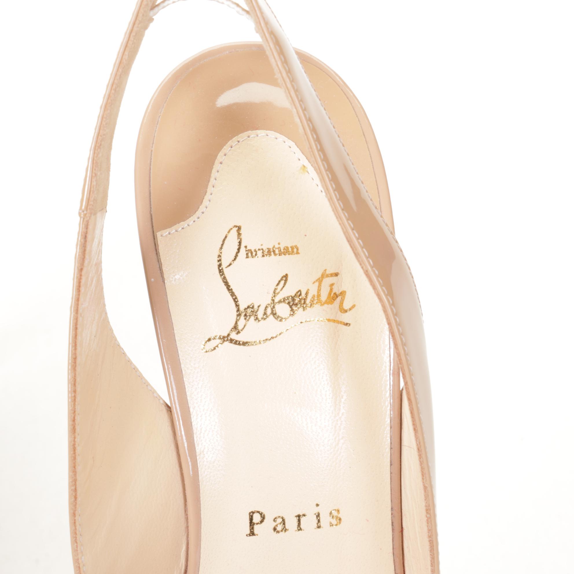 Christian Louboutin Peep Toe "Marpoil" Slingback Pumps, Beige Patent Leather
