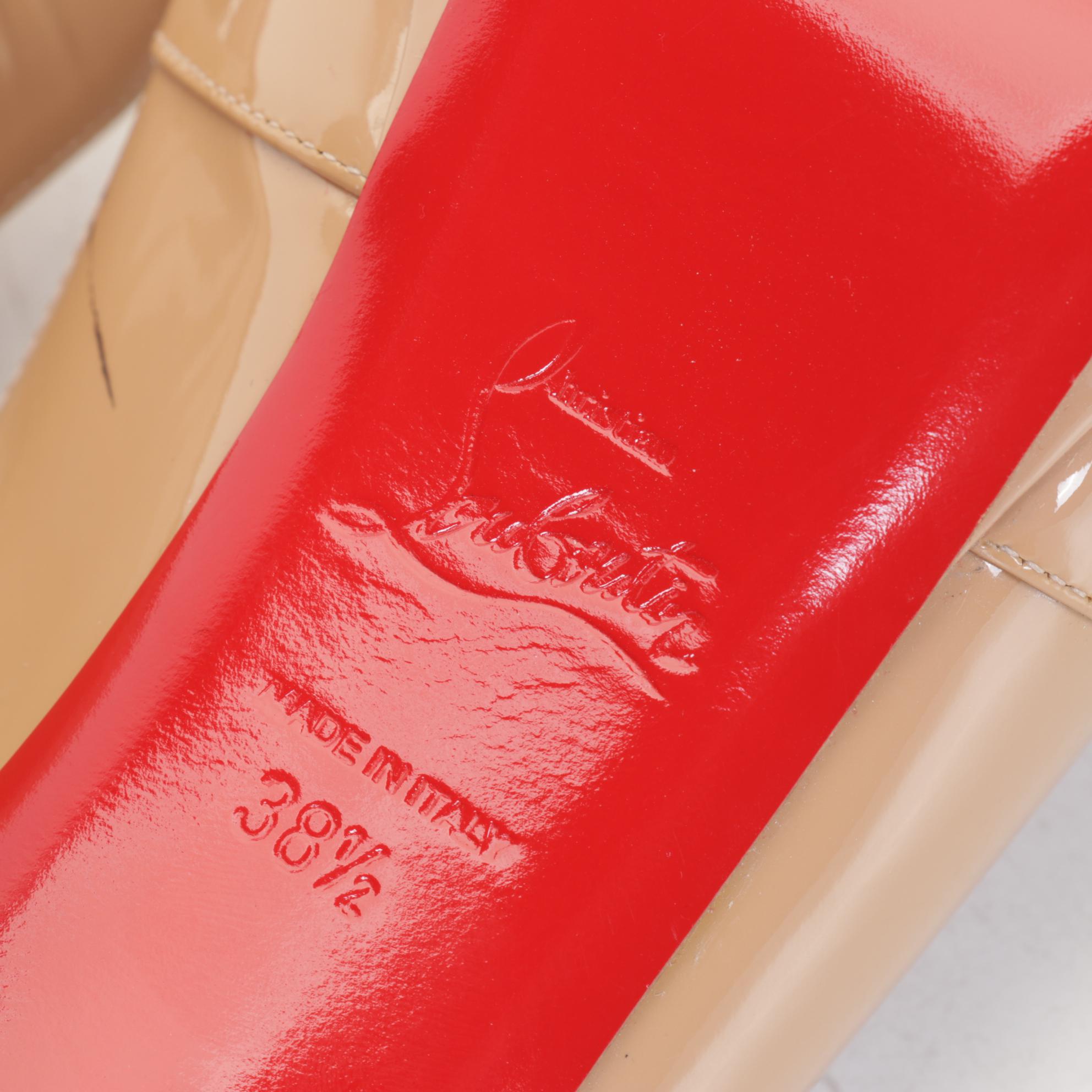 Christian Louboutin Peep Toe "Marpoil" Slingback Pumps, Beige Patent Leather