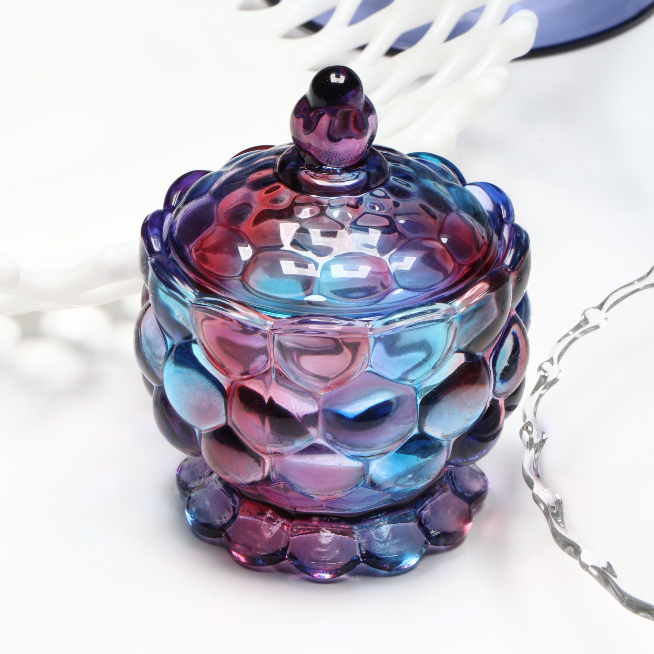 French Arcopal "Honorine" Glass Salad Plates with Other Glass Table Accessories