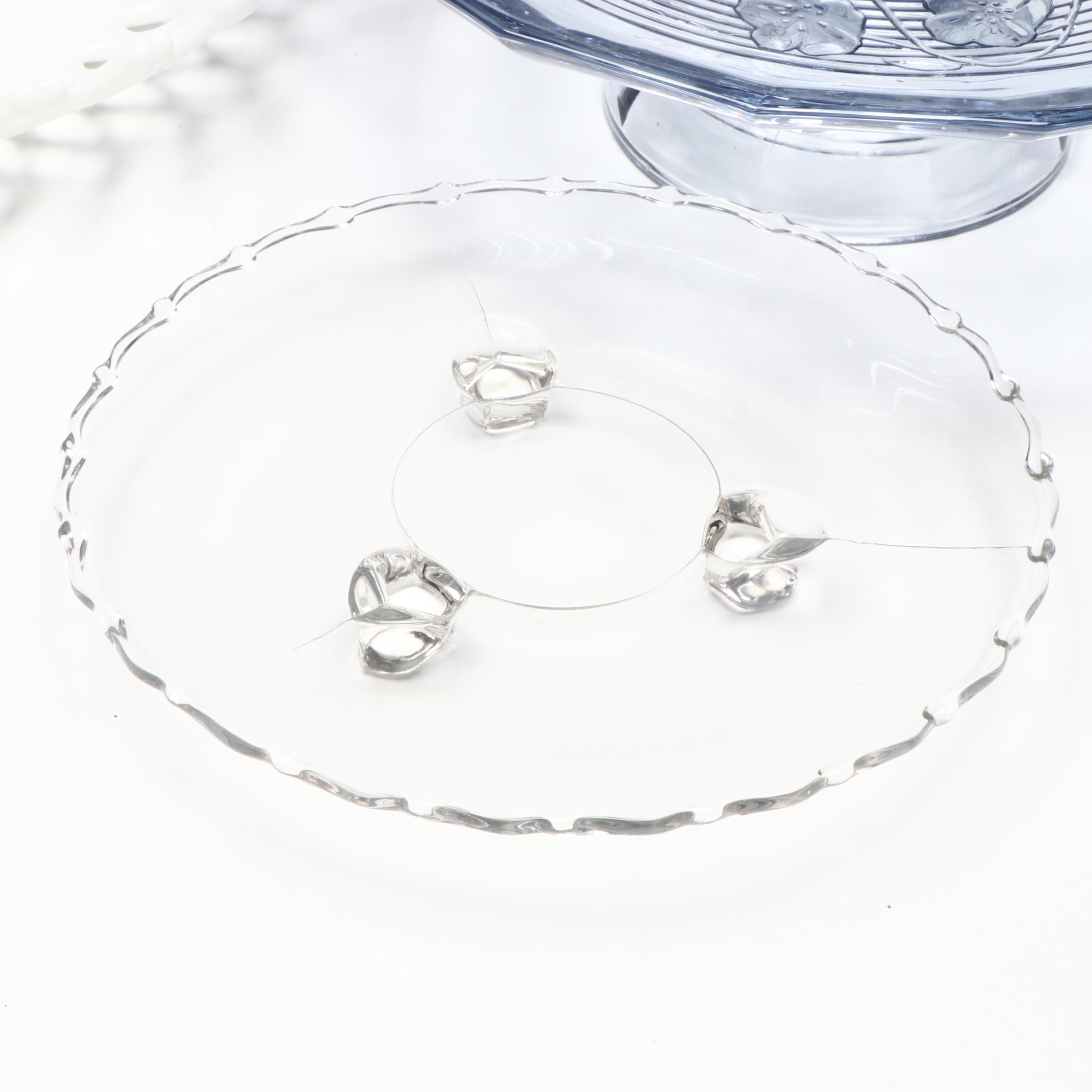 French Arcopal "Honorine" Glass Salad Plates with Other Glass Table Accessories