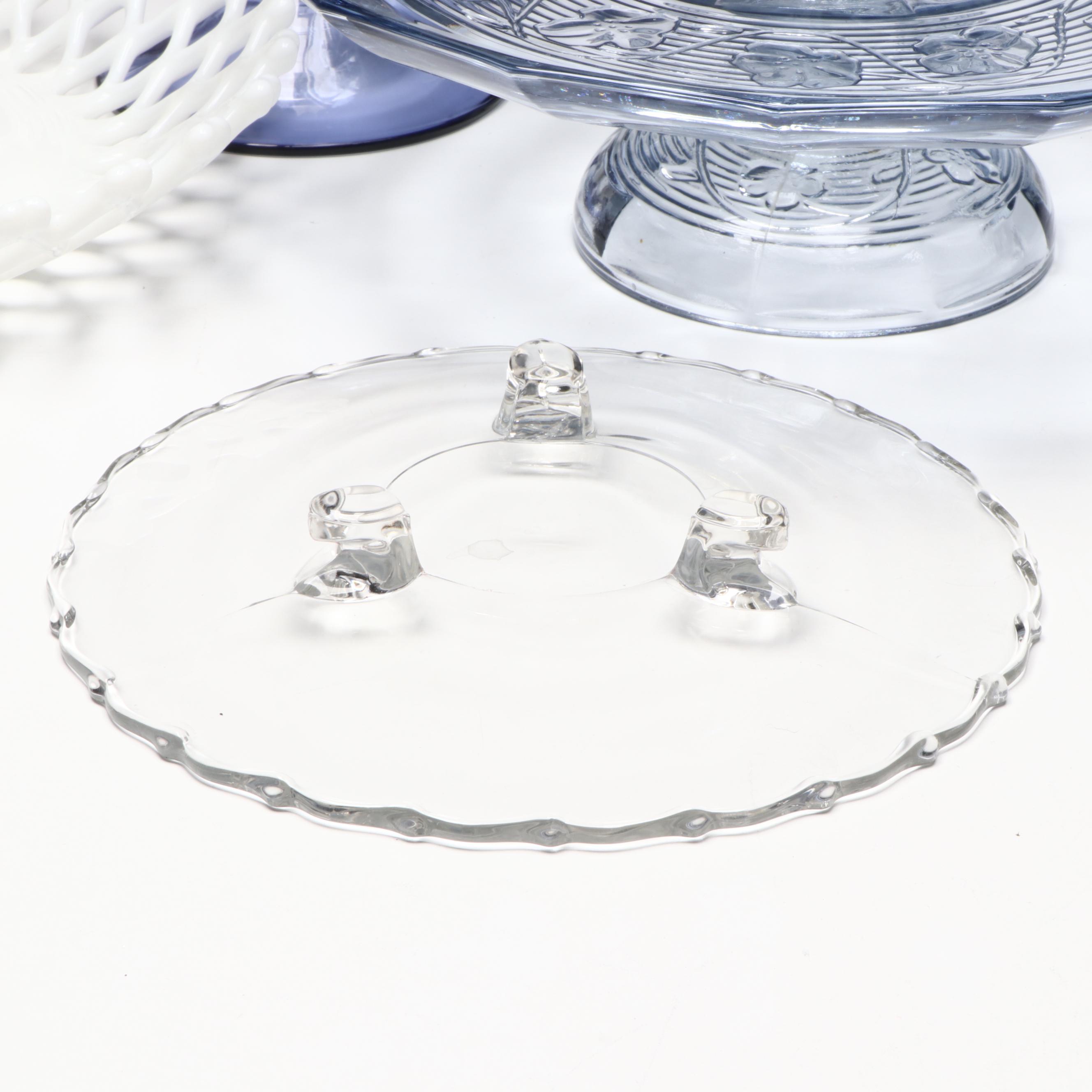 French Arcopal "Honorine" Glass Salad Plates with Other Glass Table Accessories