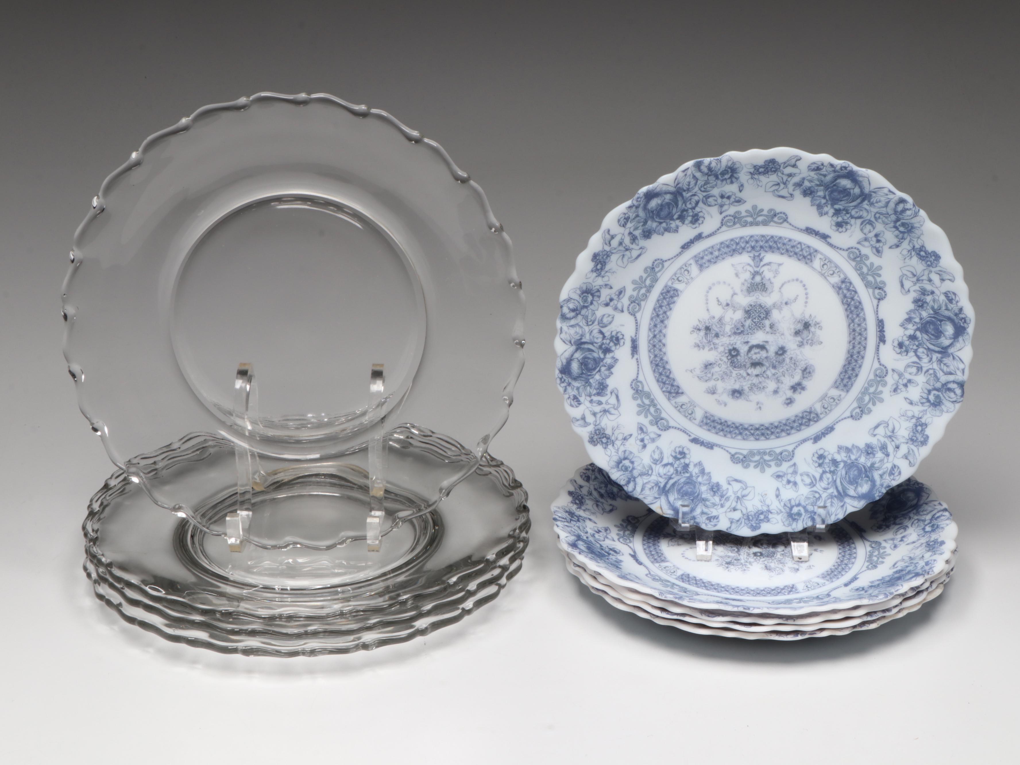 French Arcopal "Honorine" Glass Salad Plates with Other Glass Table Accessories