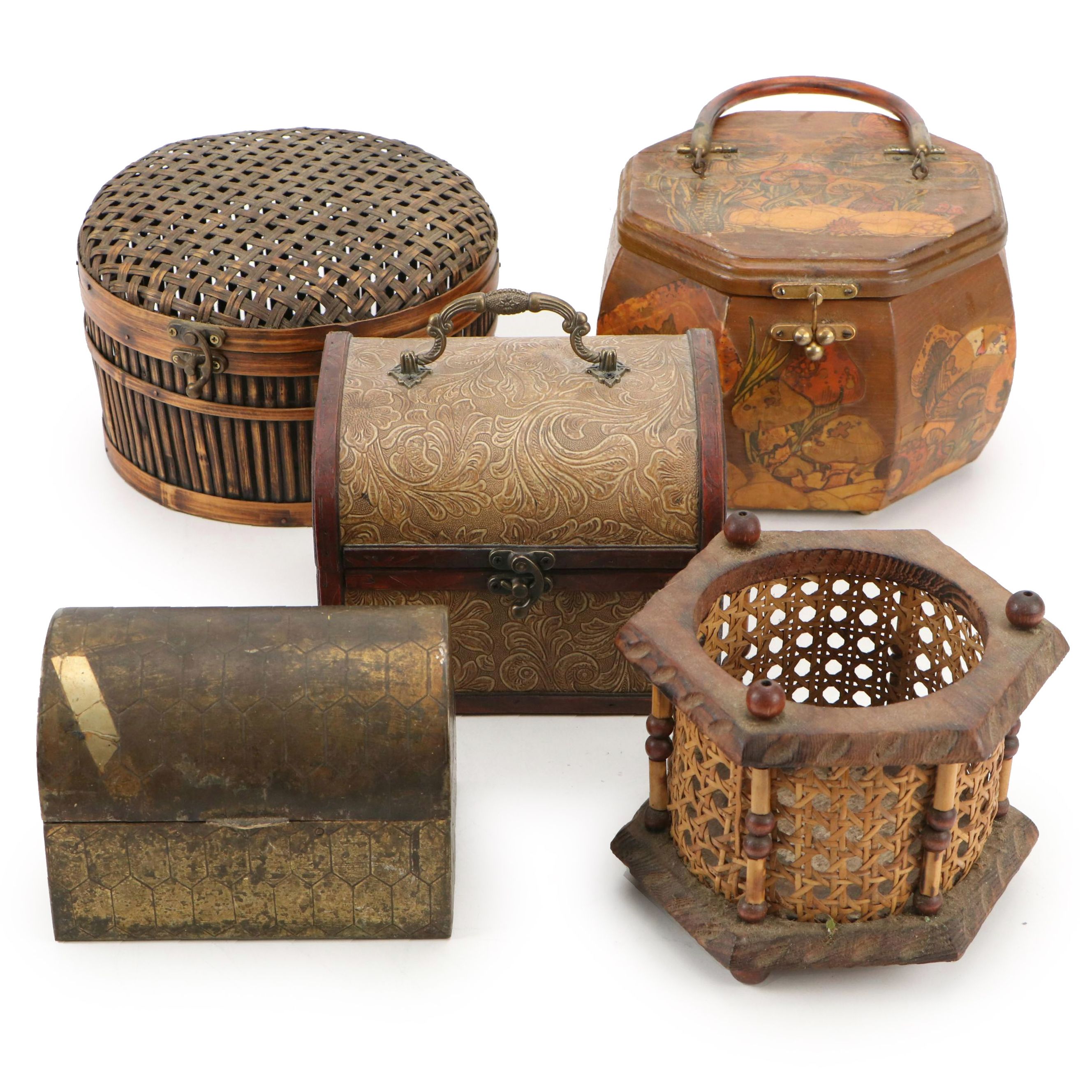 Chinese Style Bamboo, Wood Decoupage, Reeded and Other Boxes