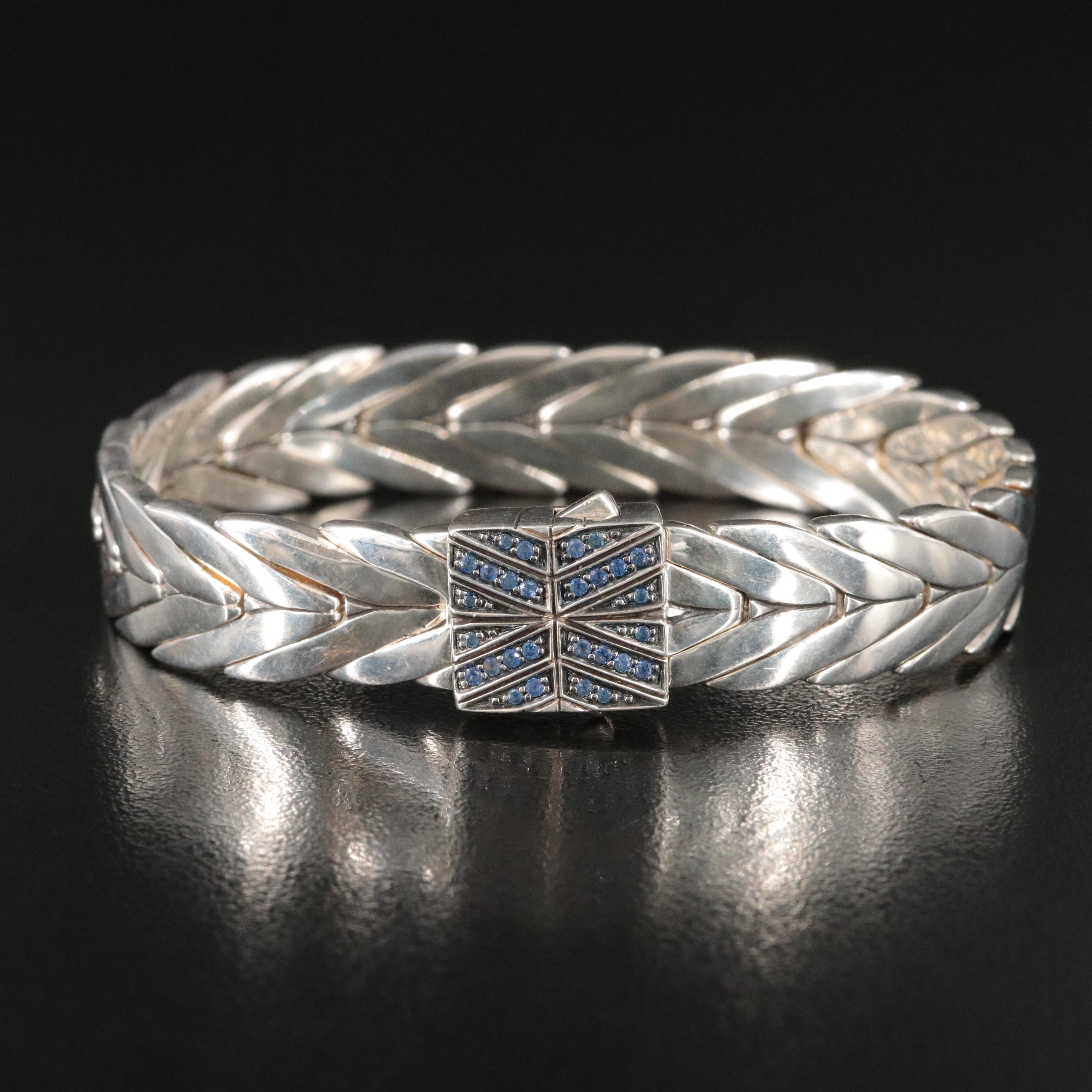John Hardy Modern Chain Sterling Bracelet with Sapphire Clasp