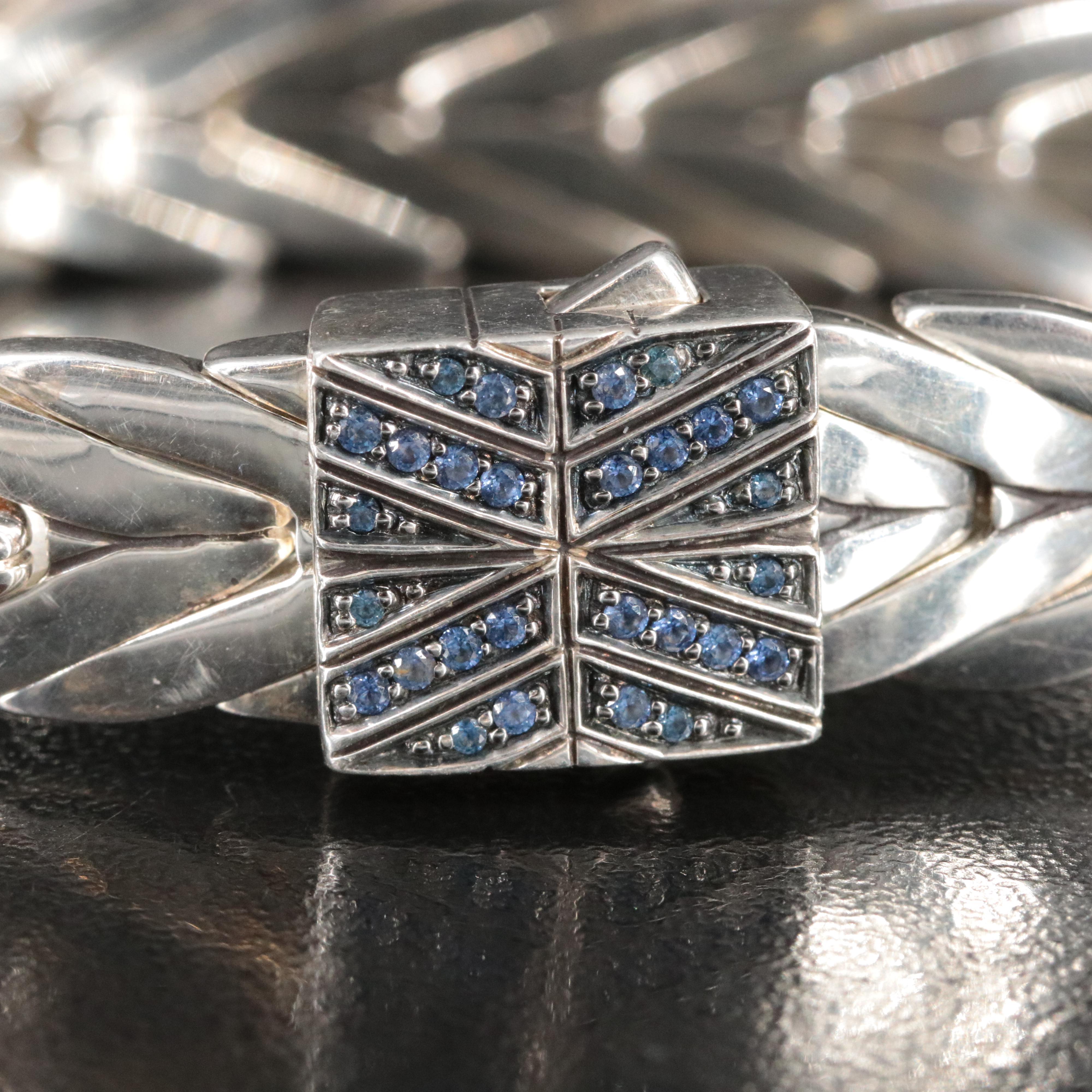John Hardy Modern Chain Sterling Bracelet with Sapphire Clasp