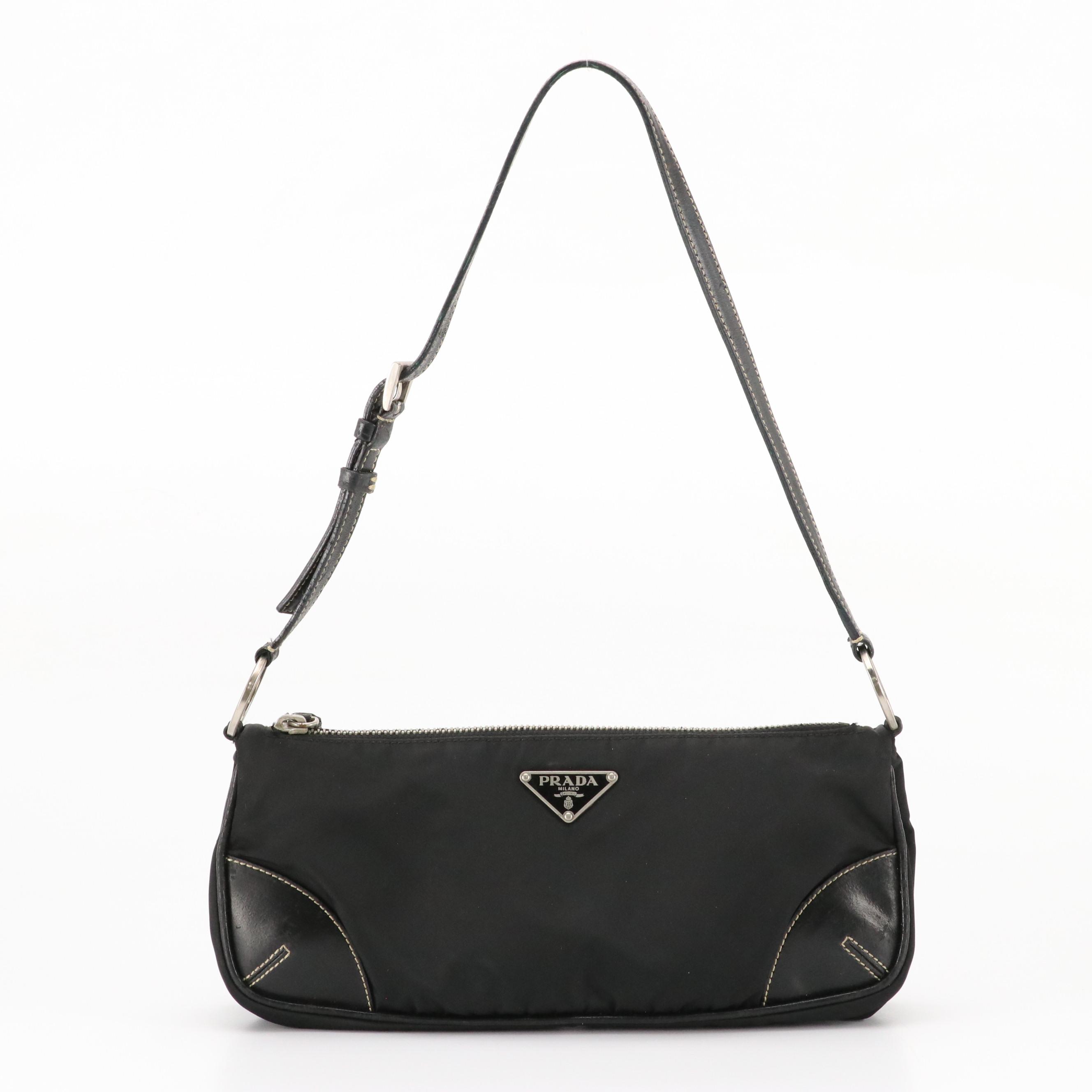 Prada Black Tessuto Nylon Baguette with Leather Handles