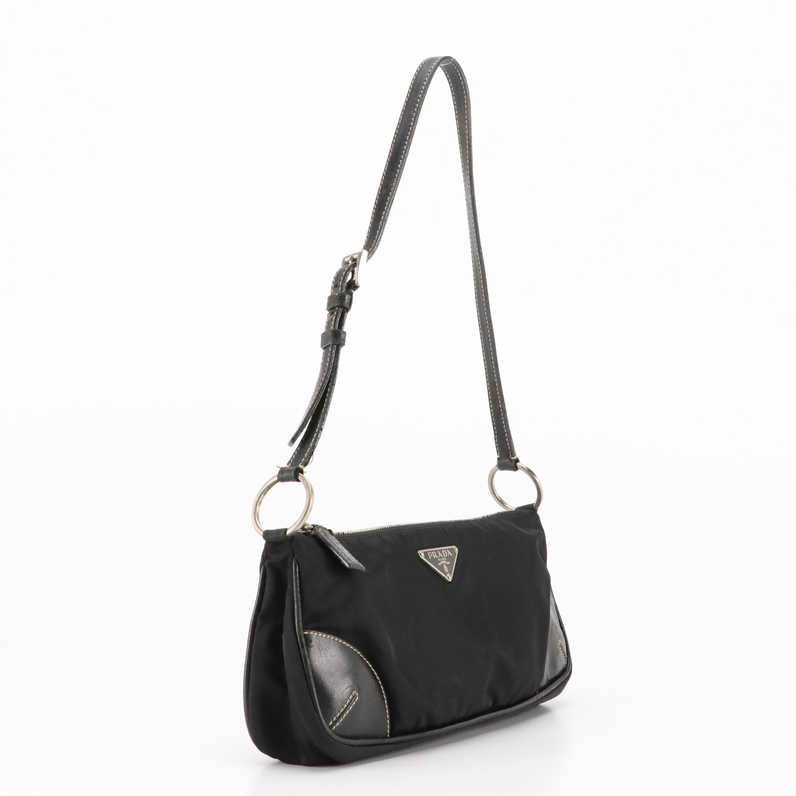 Prada Black Tessuto Nylon Baguette with Leather Handles