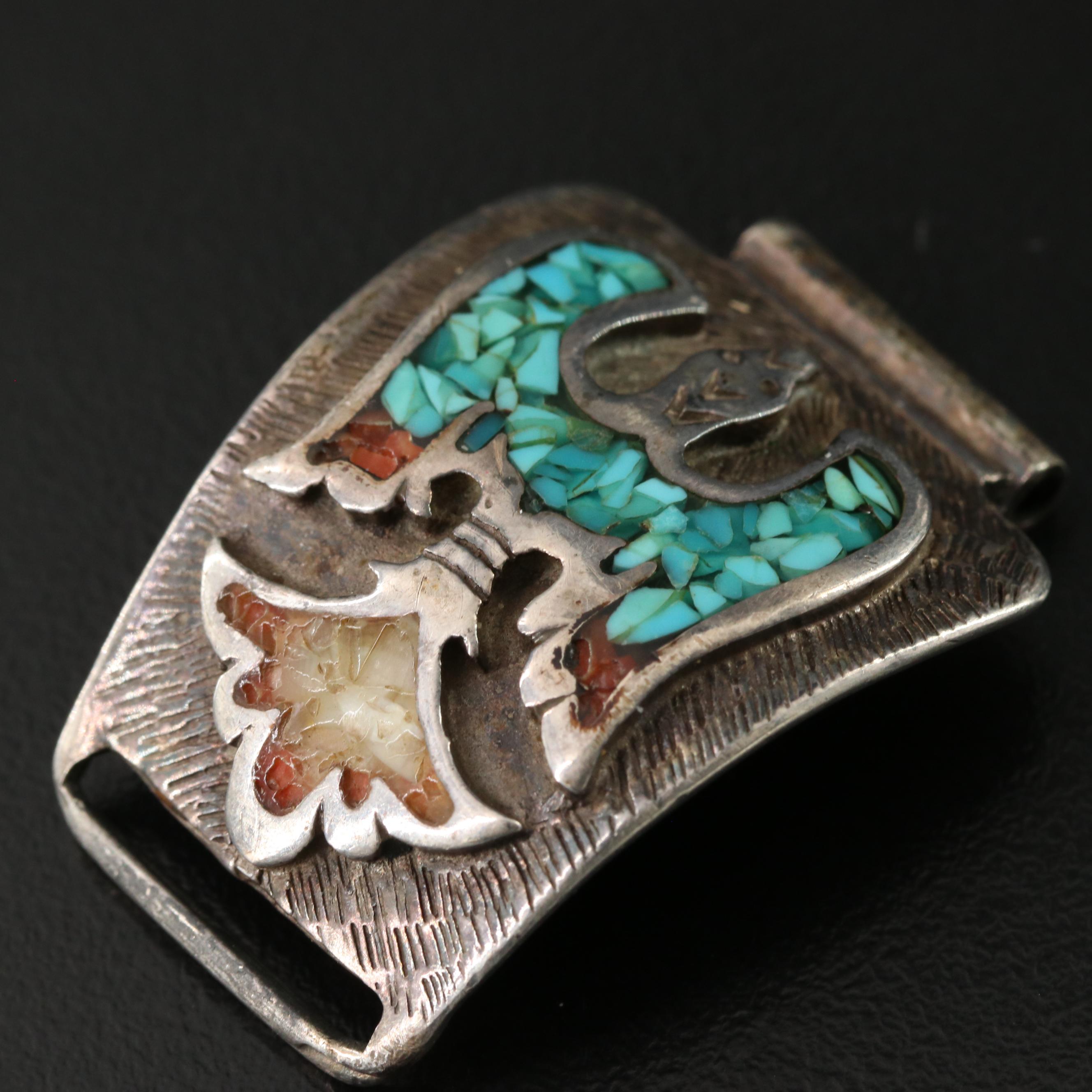 Vintage Western 900 Silver Inlay Watch Bracelet Ends