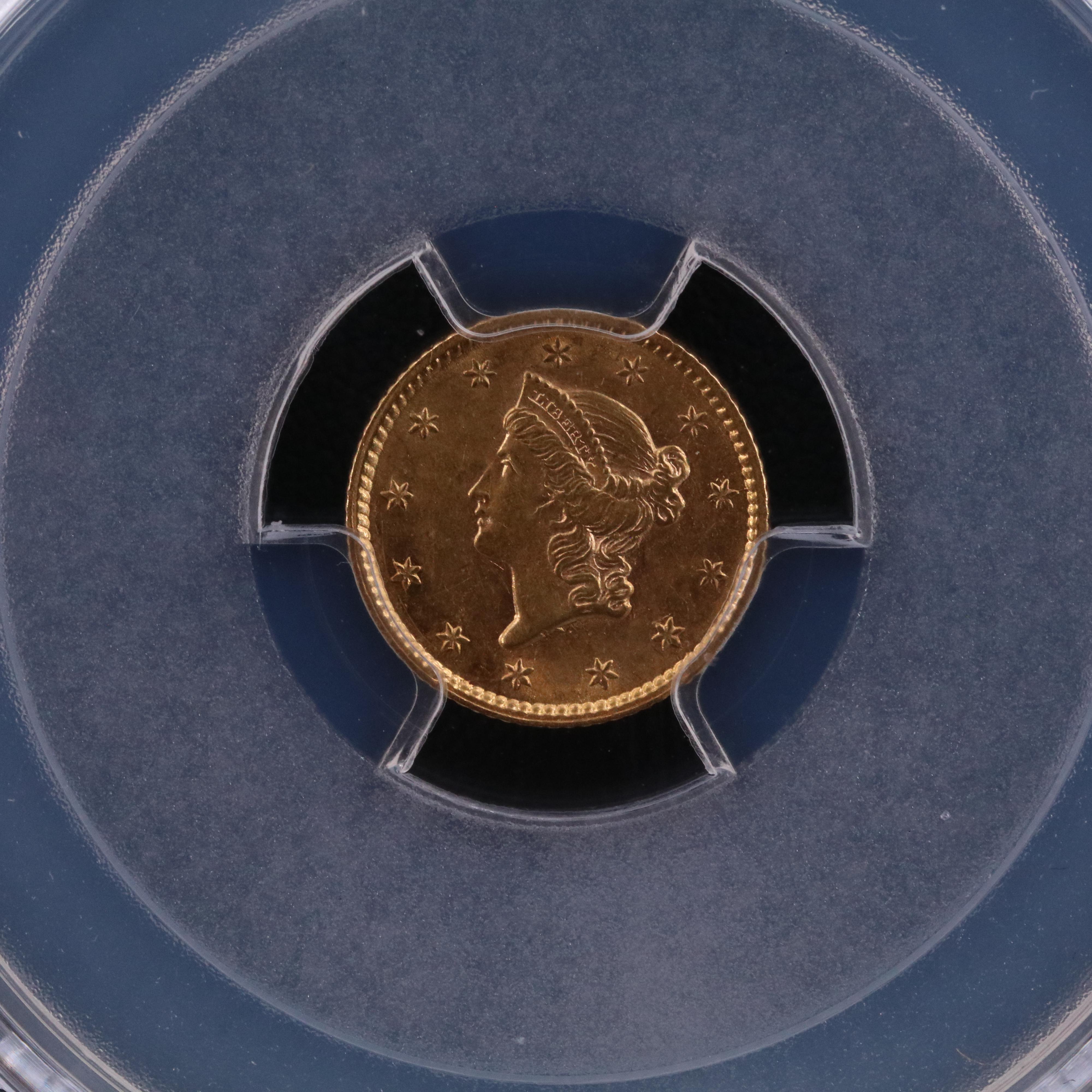 NGC Graded AU58 1853 Liberty Head $1 Gold Coin