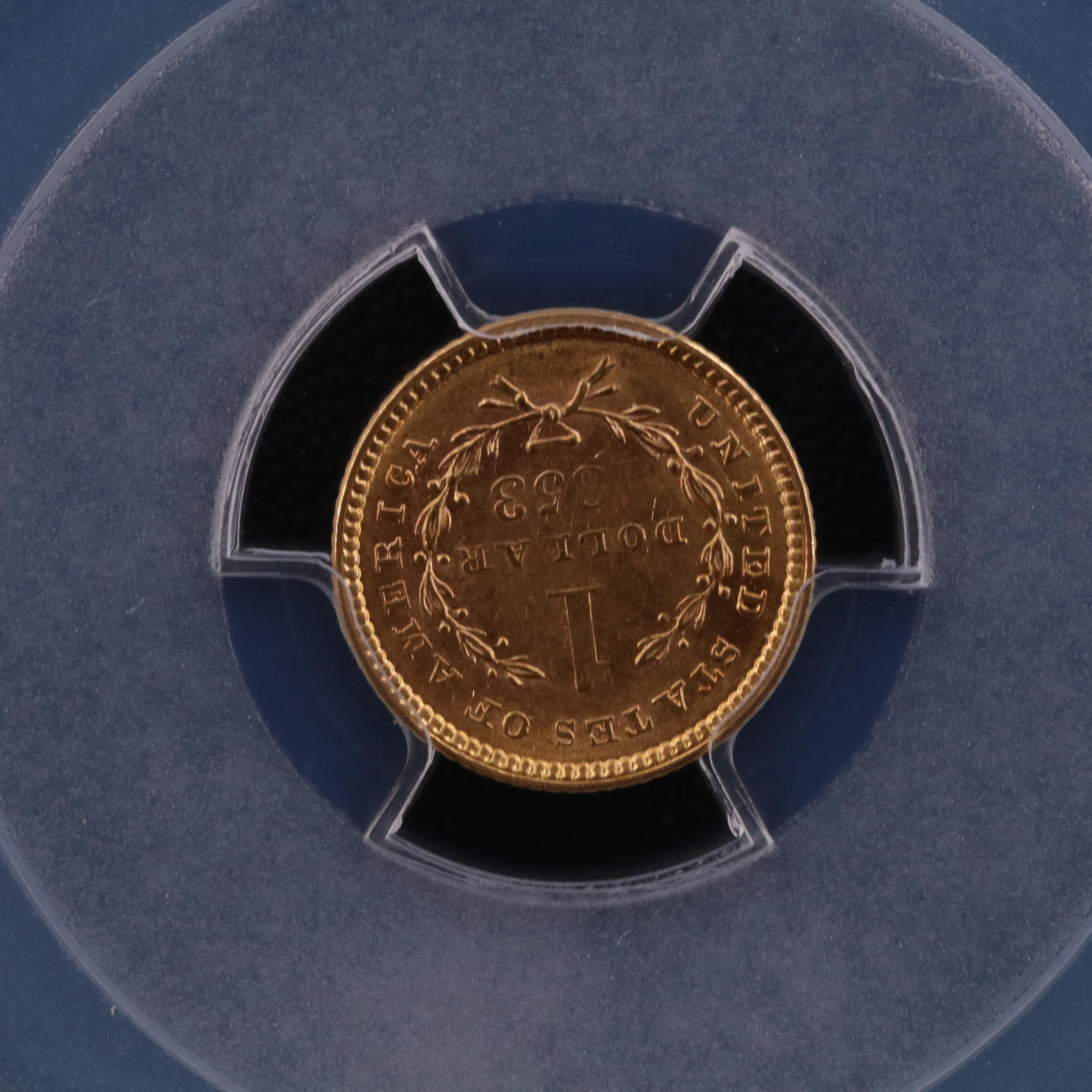 NGC Graded AU58 1853 Liberty Head $1 Gold Coin