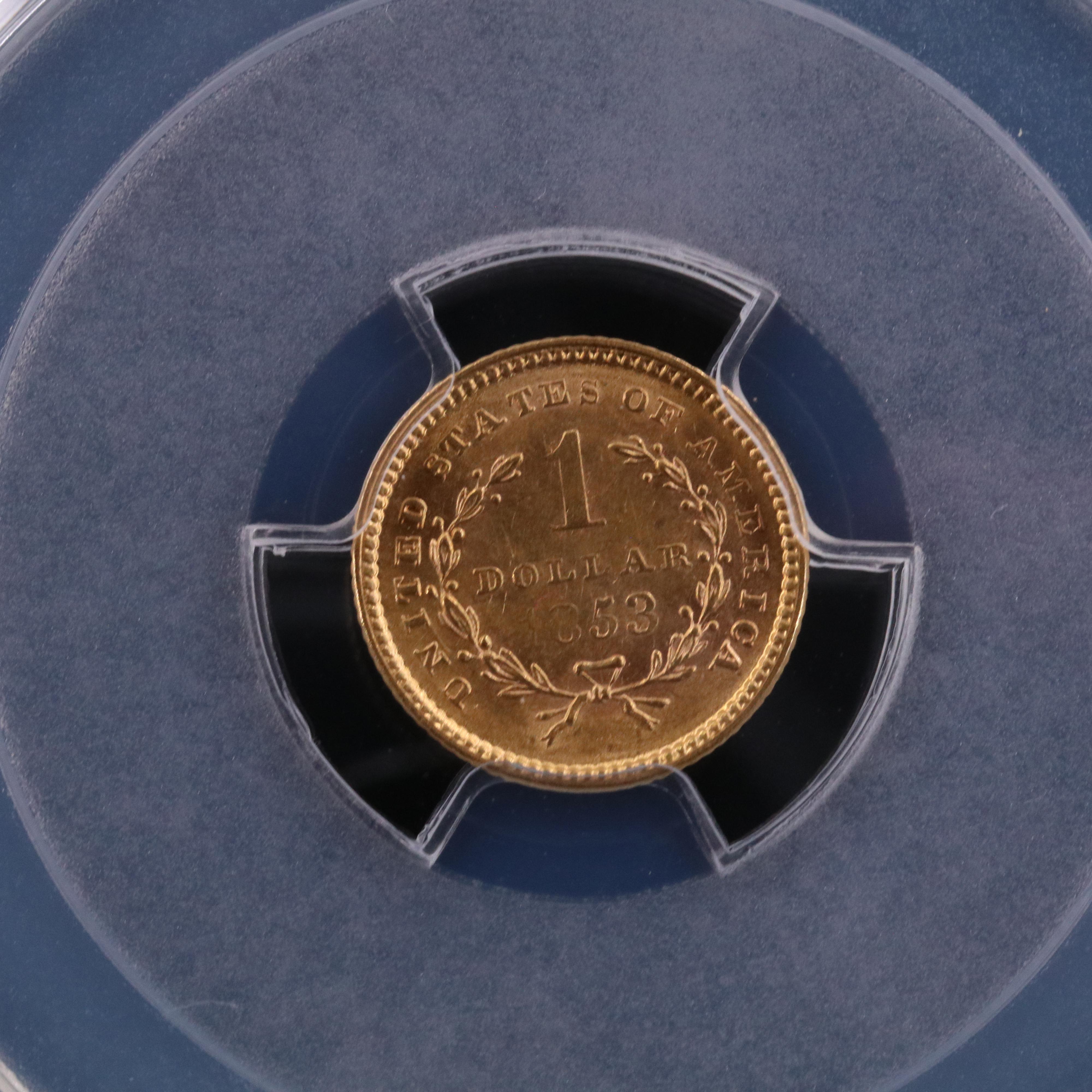 NGC Graded AU58 1853 Liberty Head $1 Gold Coin